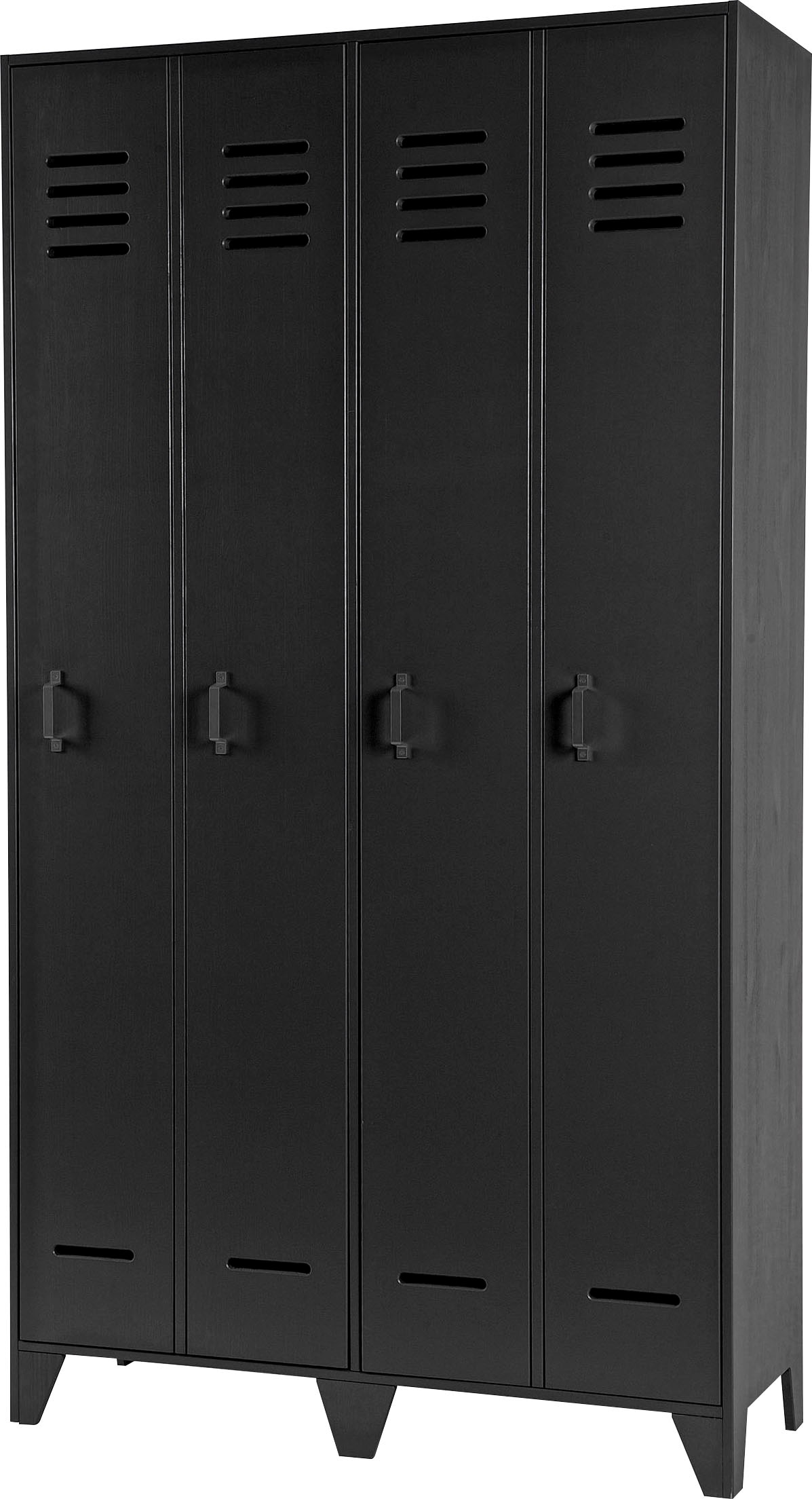 WOOOD Armoire vestiaire »Stijn FSC®-Kiefernholz mit 4-Türer-Illusion, H 187 x B 103 x T 40 cm« deux portes style casier, laqué protecteur, capacité 10 kg par étagère