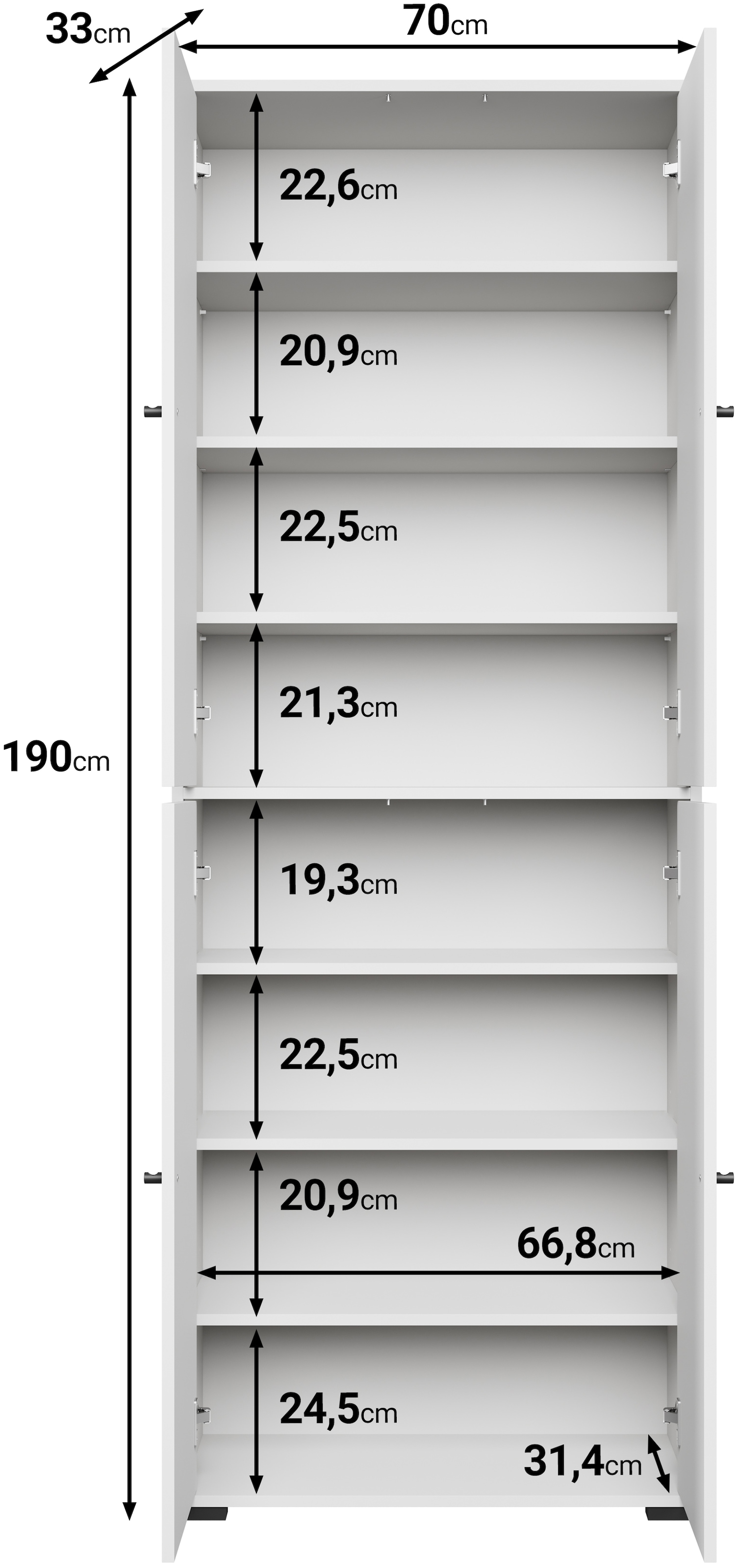 Home affaire Armoire à chaussures »Schuhkommode Dino« armoire de couloir avec étagères réglables, LxHxP : 70 × 190 × 33 cm