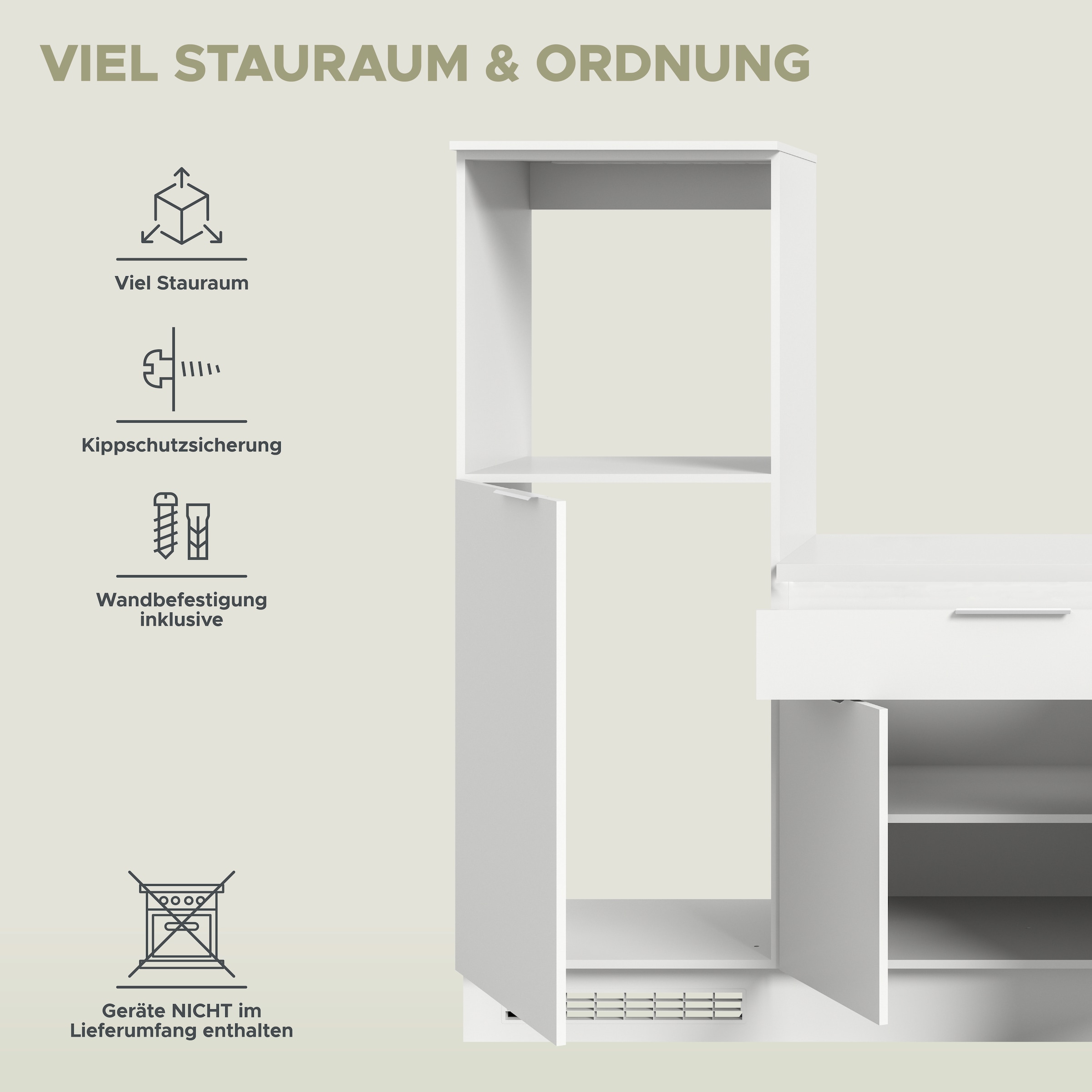 KOCHSTATION Kitchenette »KS-Lulea« Breite 260 cm, ohne E-Geräte, mit 3 cm starker Arbeitsplatte