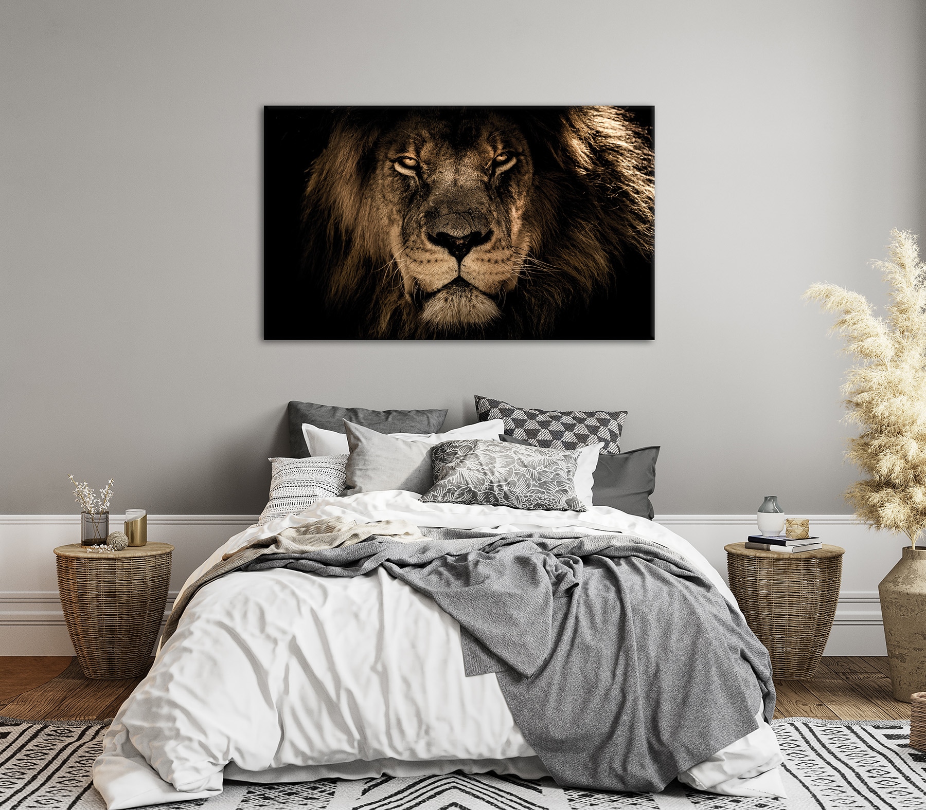 Bönninghoff Tableau sur toile »Wandbild LÖWENKOPF XXL 90x150 cm – Leinwandbild Keilrahmen Deko modern« Animaux sauvages | Lion | Lions 1 cuis tlg. tendu sur châssis