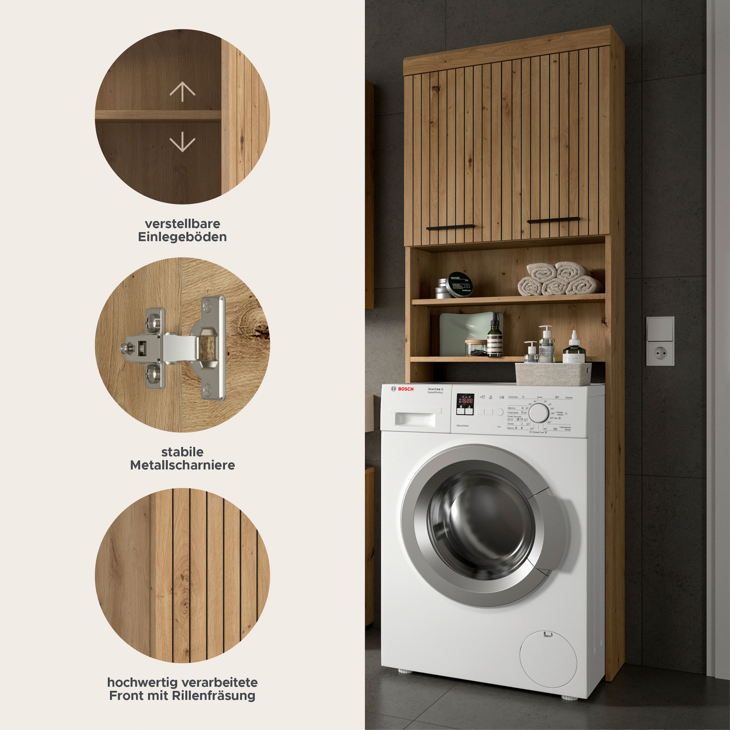 welltime Armoire pour machine à laver »SIENA, Breite 63cm, für Waschmaschine & Trockner, 2 Türen, MDF-Front« BEST-SELLER !,  en plusieurs couleurs, armoire suspendue, armoire de transformation, armoire de salle de bain