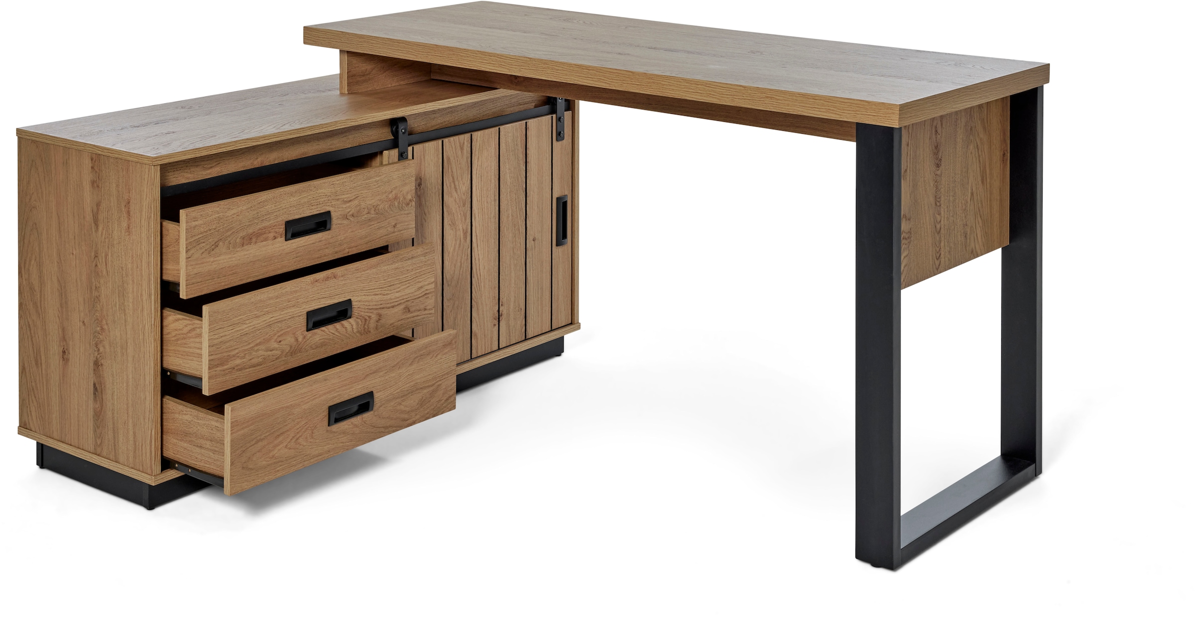 Jahnke Bureau d'angle »SLIDE C 150 E« 1 cuis tlg. montage réversible, avec porte coulissante, dimensions 150 x 116 cm