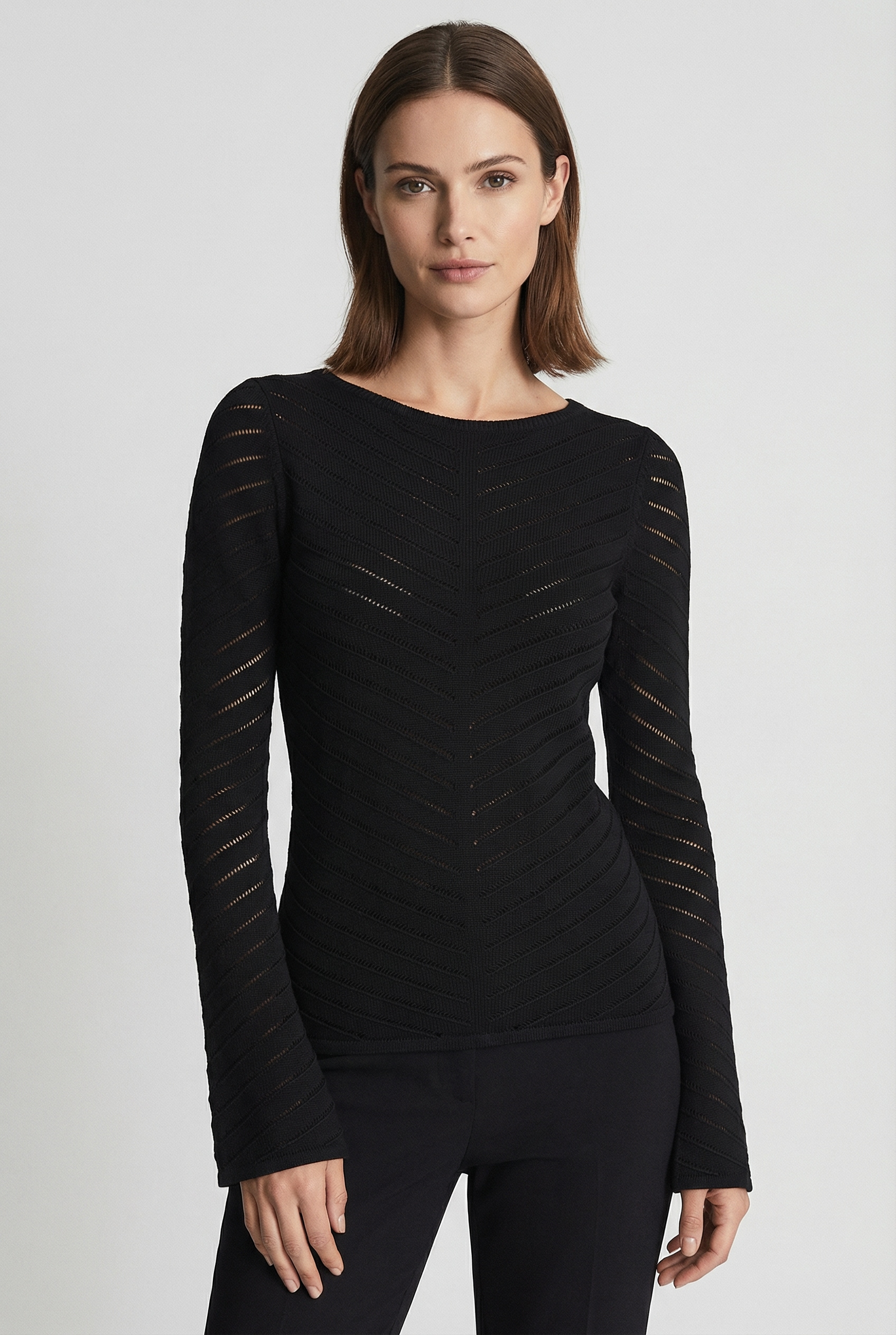 BOSS ORANGE Pull en tricot »Falonina Premium Damenmode« mit feinem Lochstrickmuster in Zick-Zack Struktur