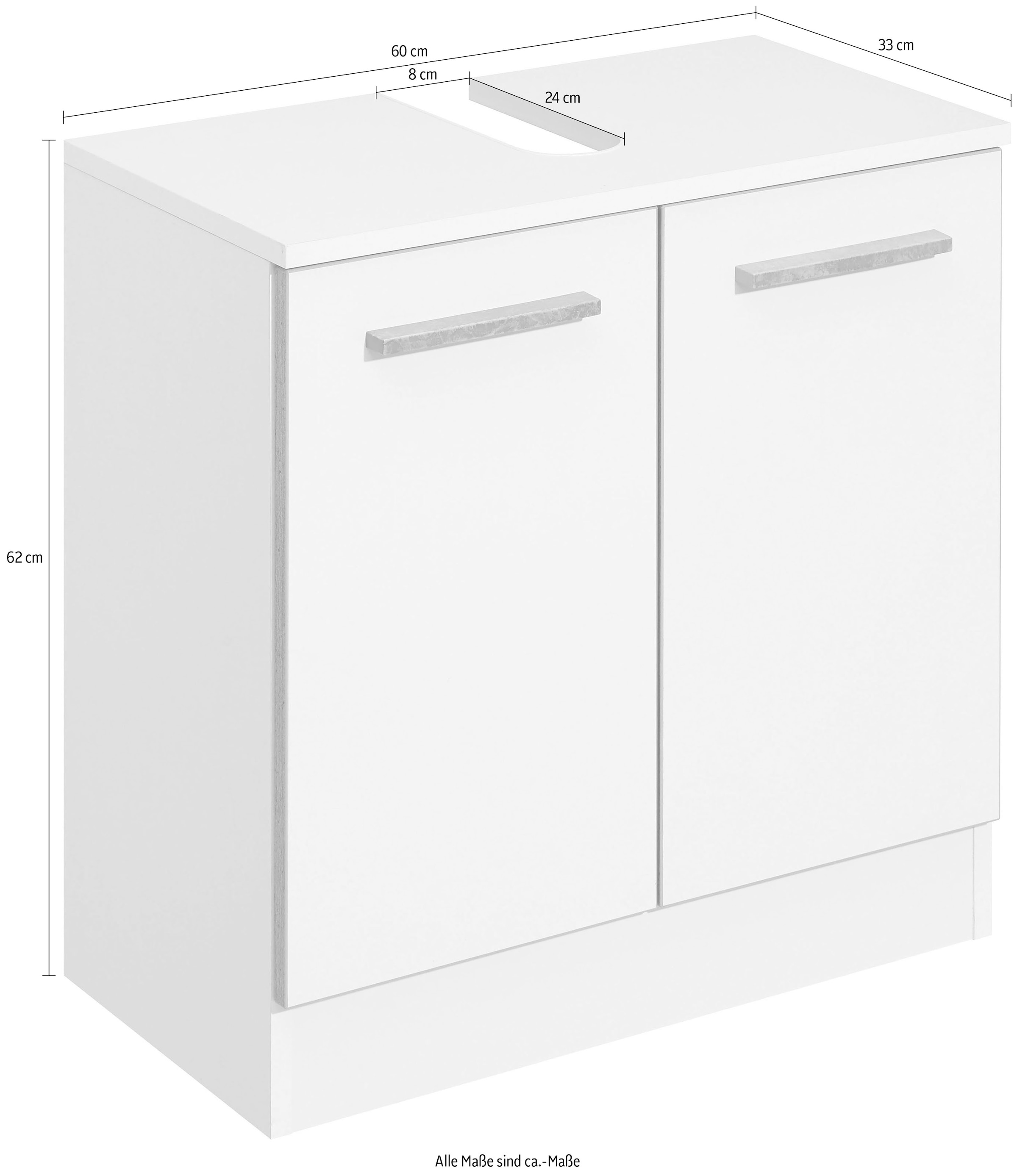 Saphir Armoire sous lavabo »Quickset 953 Unterbeckenschrank, 60 cm breit, 2 Türen, Weiss Glanz« meuble lavabo avec découpe pour siphon, sans lavabo