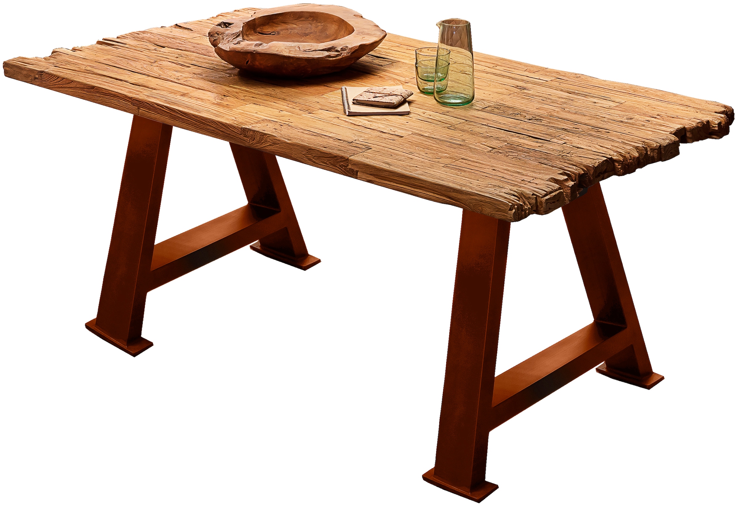 SIT Plateau de table »Tivoli aus recyceltem Teakholz mit rustikaler Bruchkante« 1 cuis tlg. Plateau de table épais de 50 mm avec bord marqué irrégulier