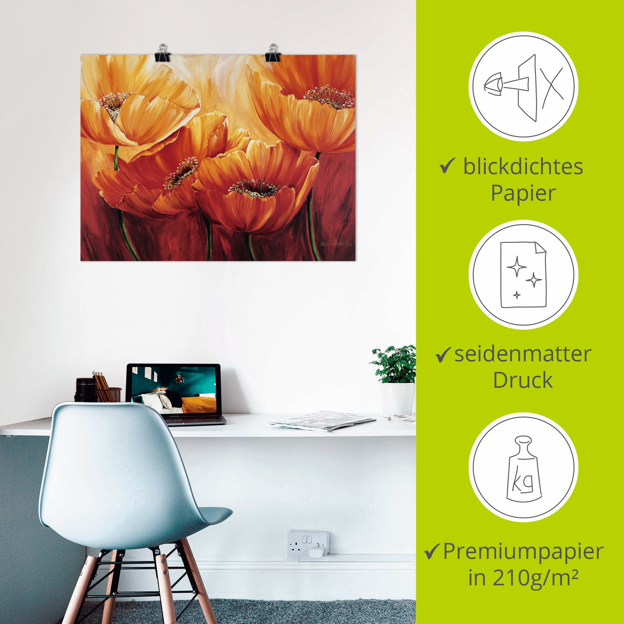 Artland Wandbild »Vier Mohnblumen« Blumen 1 Stk. tlg. als Leinwandbild, Poster in verschied. Grössen