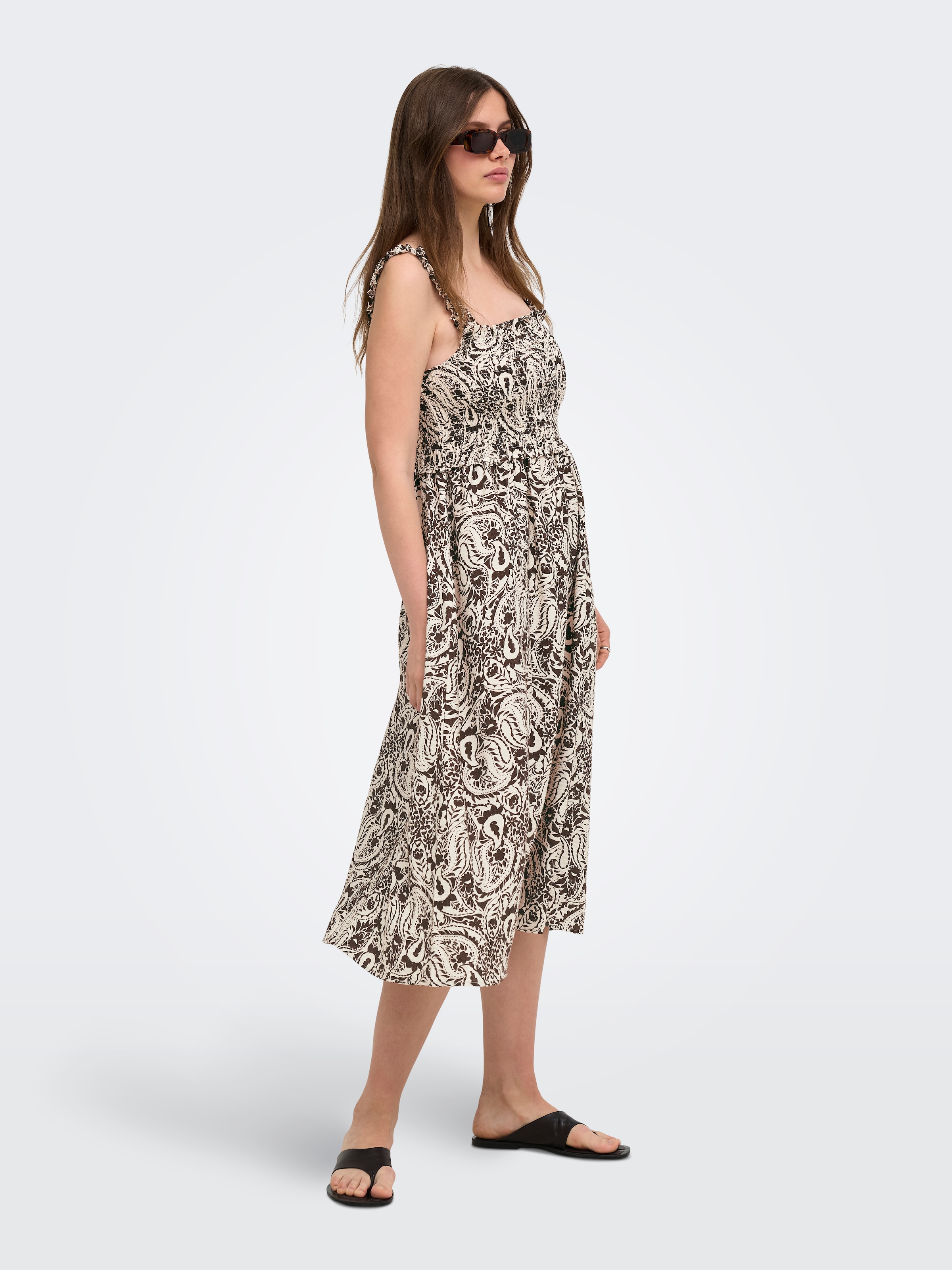 ONLY Robe imprimée »ONLLUMIRA S/L LONG SMOCK DRESS WVN EX« mélange viscose, coupe régulière