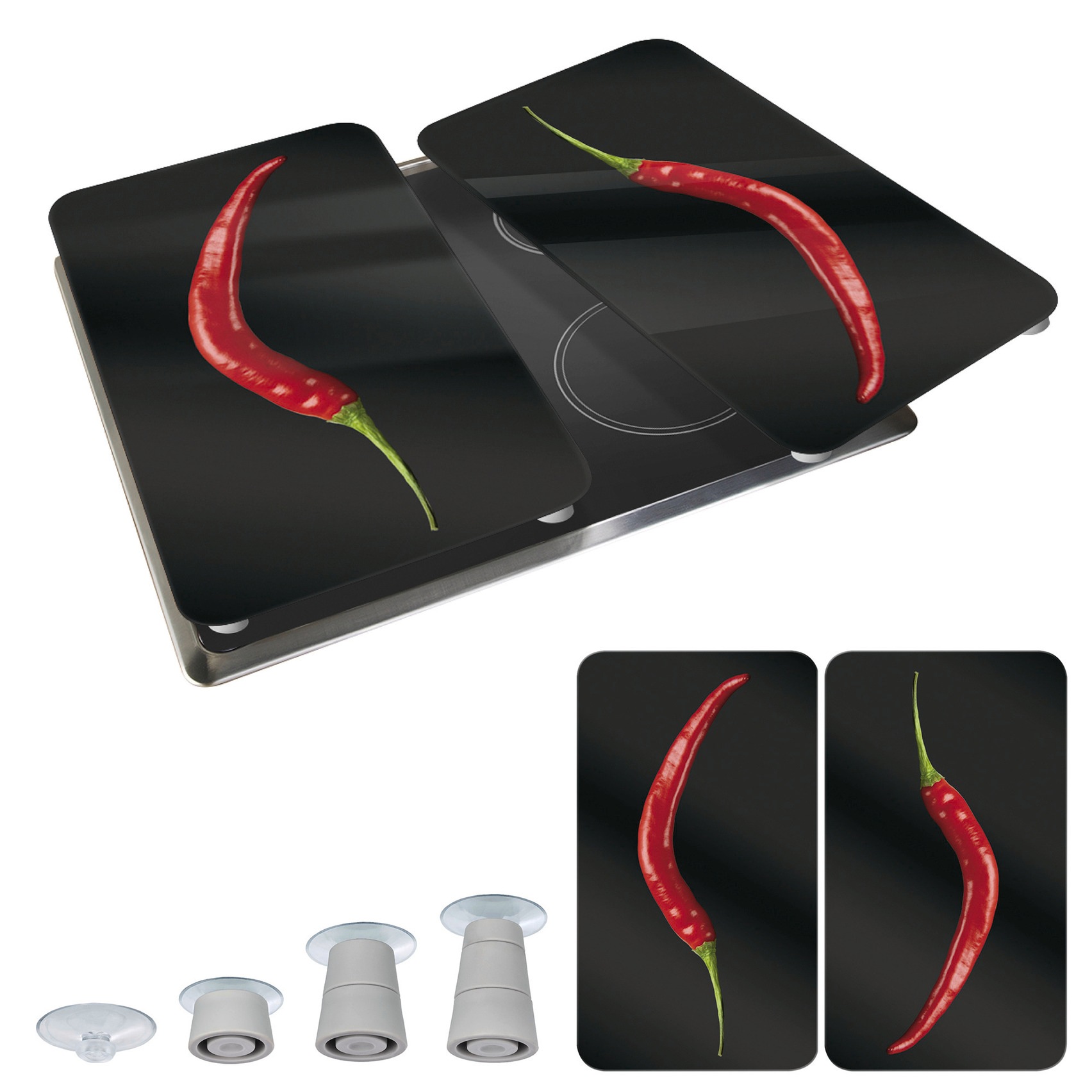 WENKO Herd-Abdeckplatte »Universal Modell Hot Peperoni« Herdabdeckung für alle Herdarten, kratzfest, mit rutschfesten Füssen