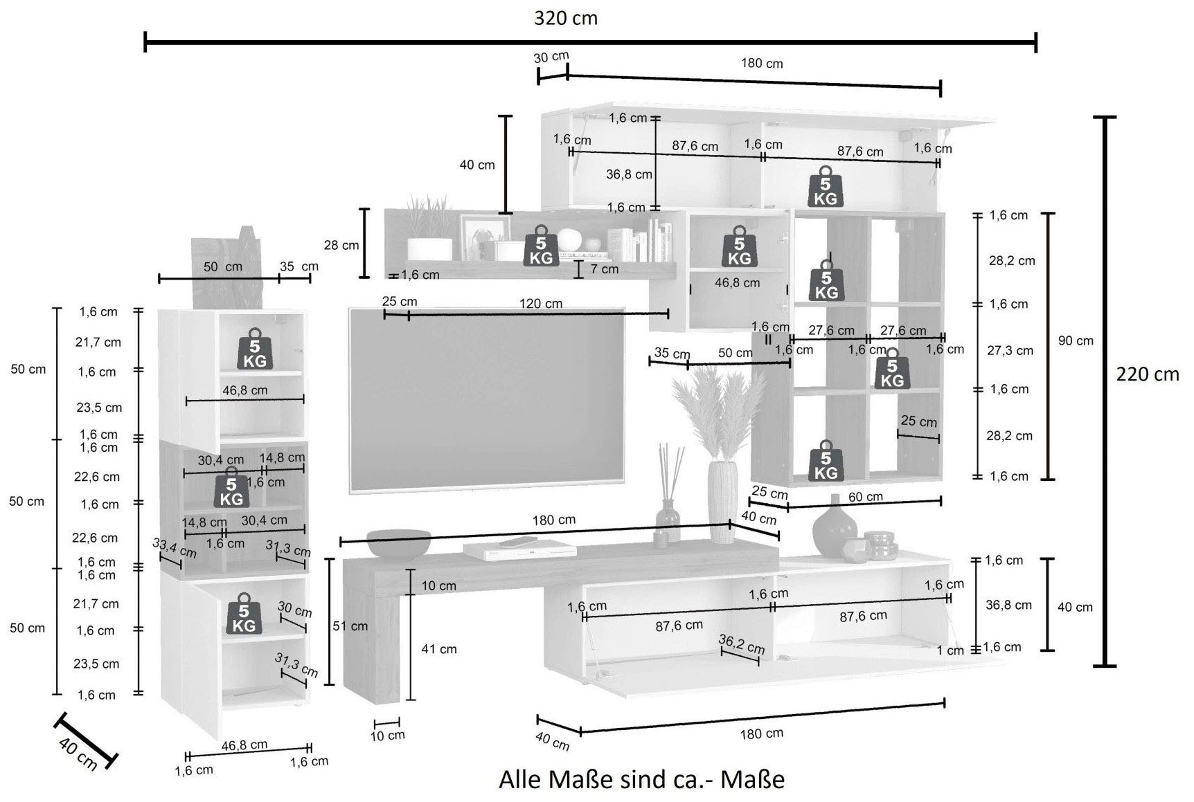 GOODproduct Wohnwand »Chronos Wohnwand, Medienwand, 8-er set« 8 Stk. tlg.