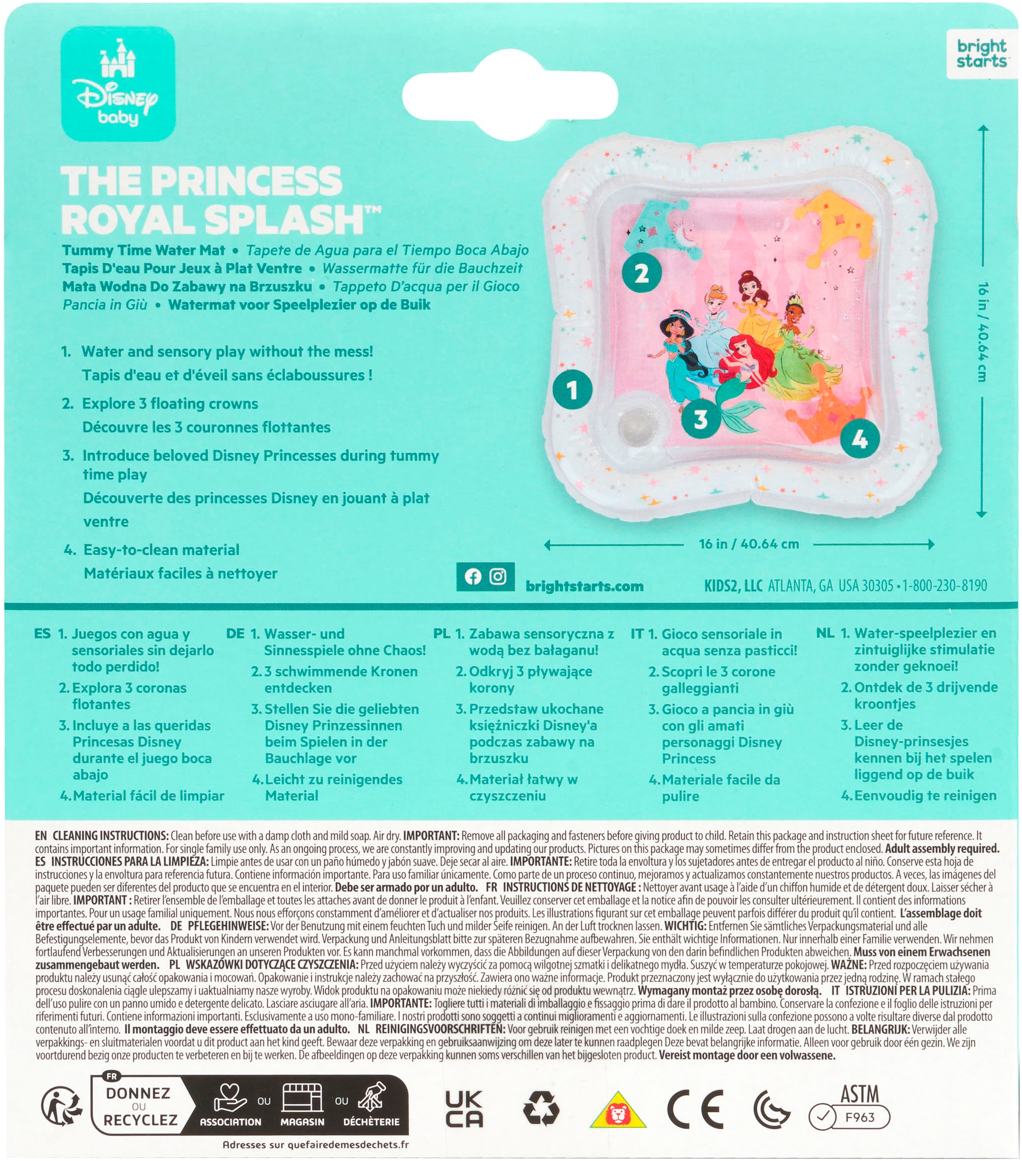 Bright Starts Spielmatte »Bright Starts Disney Princess Royal Splash Water Mat«