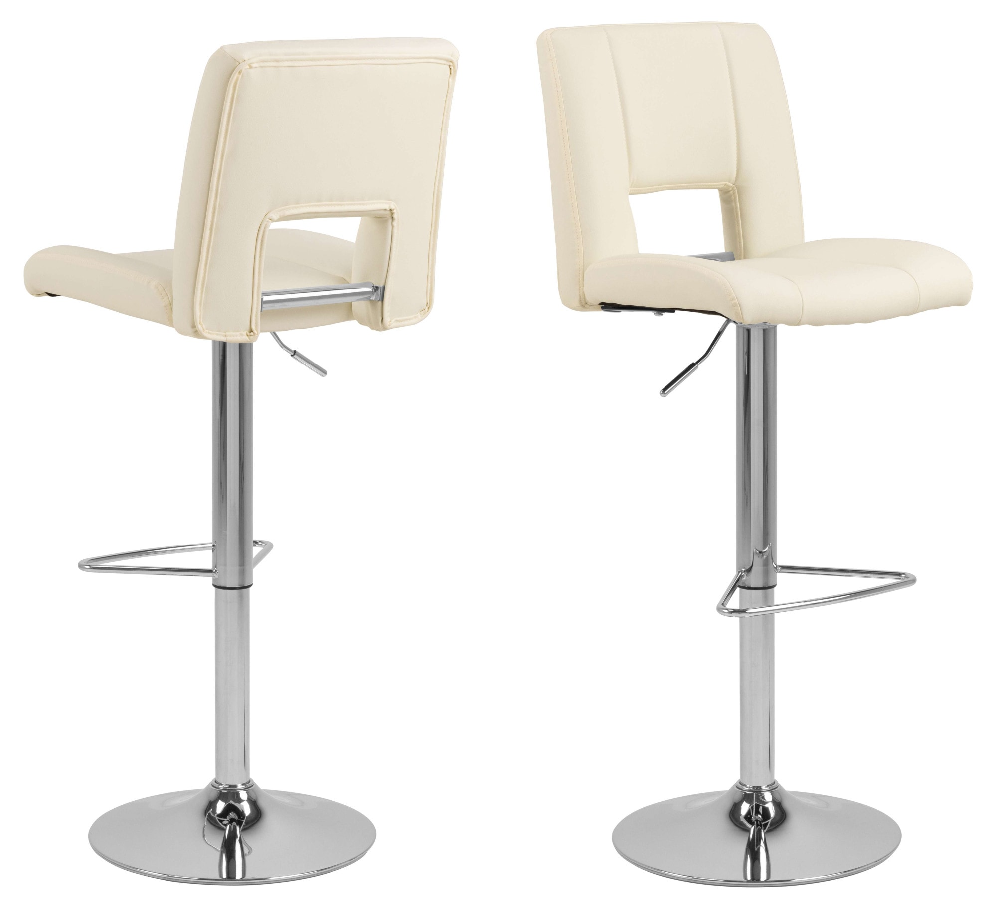 ACTONA GROUP Tabouret de bar »Sylvia Barstuhl, Höhenverstellbar, Chrom,« pied trompette, vérin à gaz, pivotant, coutures verticales, lot de 2