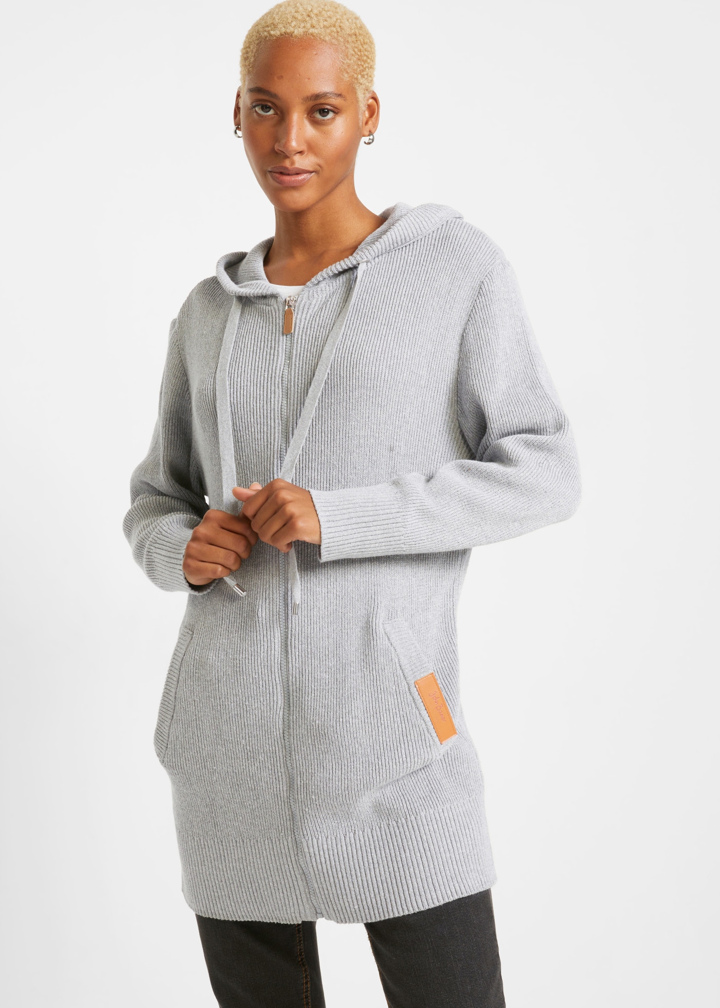 bonprix Manteau en tricot avec capuche, en mélange de coton, coupe oversize