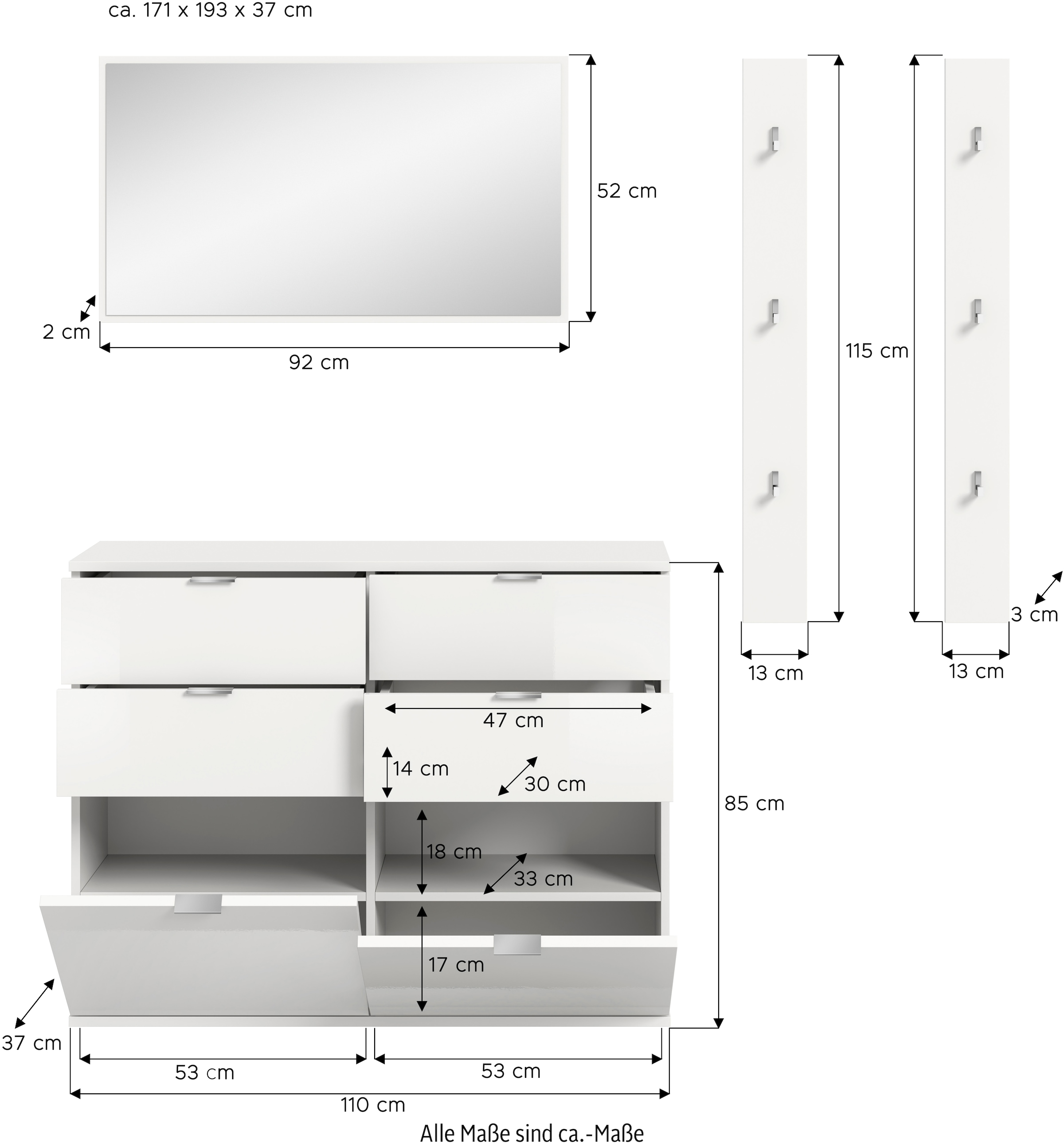 Home affaire Garderoben-Set »Trondheim, Garderobenset 3-tlg. Breite 171 cm,« 3 Stk. tlg.