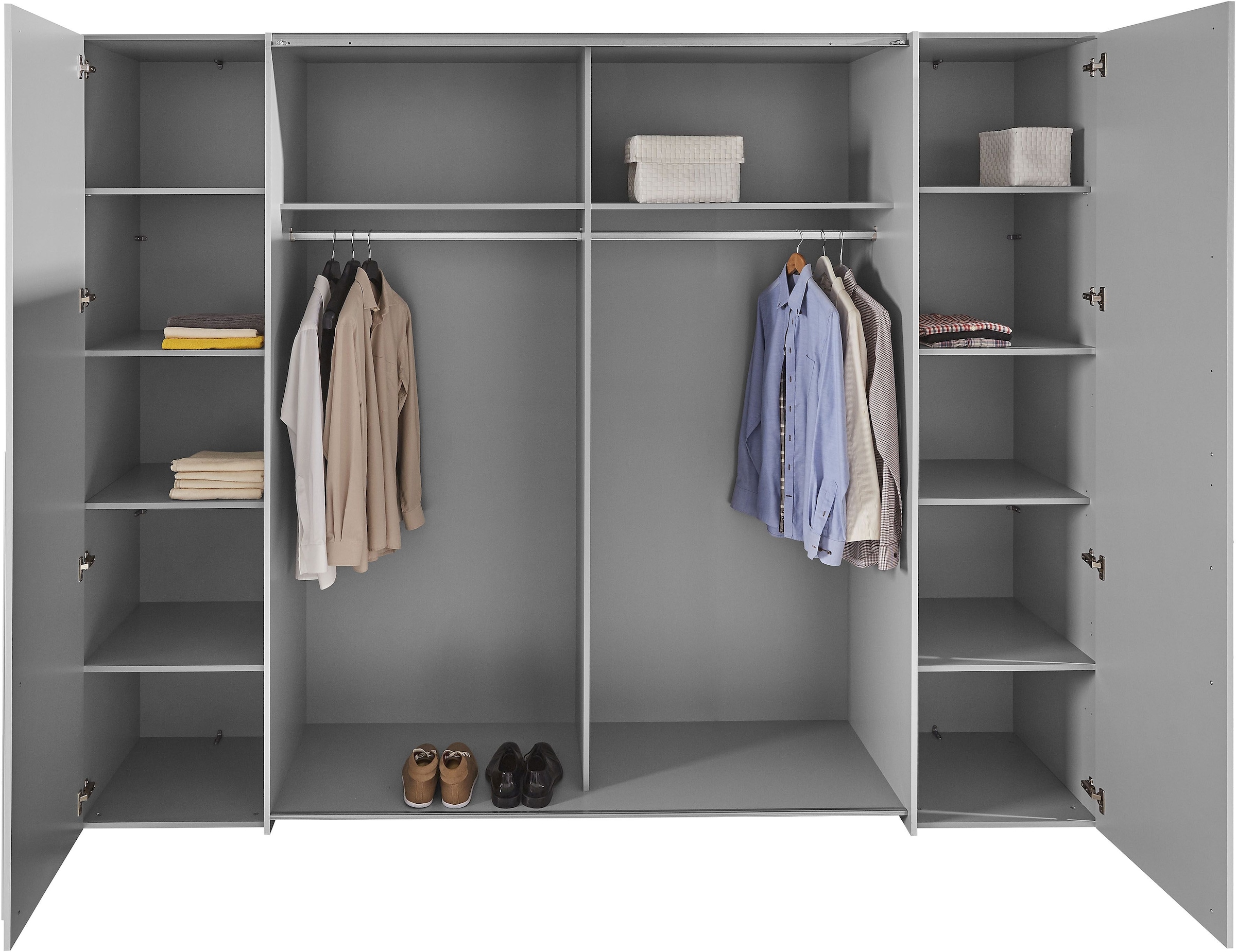 FORTE Armoires à vêtements »Narago, Kombischrank, modernes Design« L/H/P env. 270/210/61 cm, aussi avec équipement premium,  Combinaison de portes coulissantes avec portes latérales battantes, Fabriqué en Europe