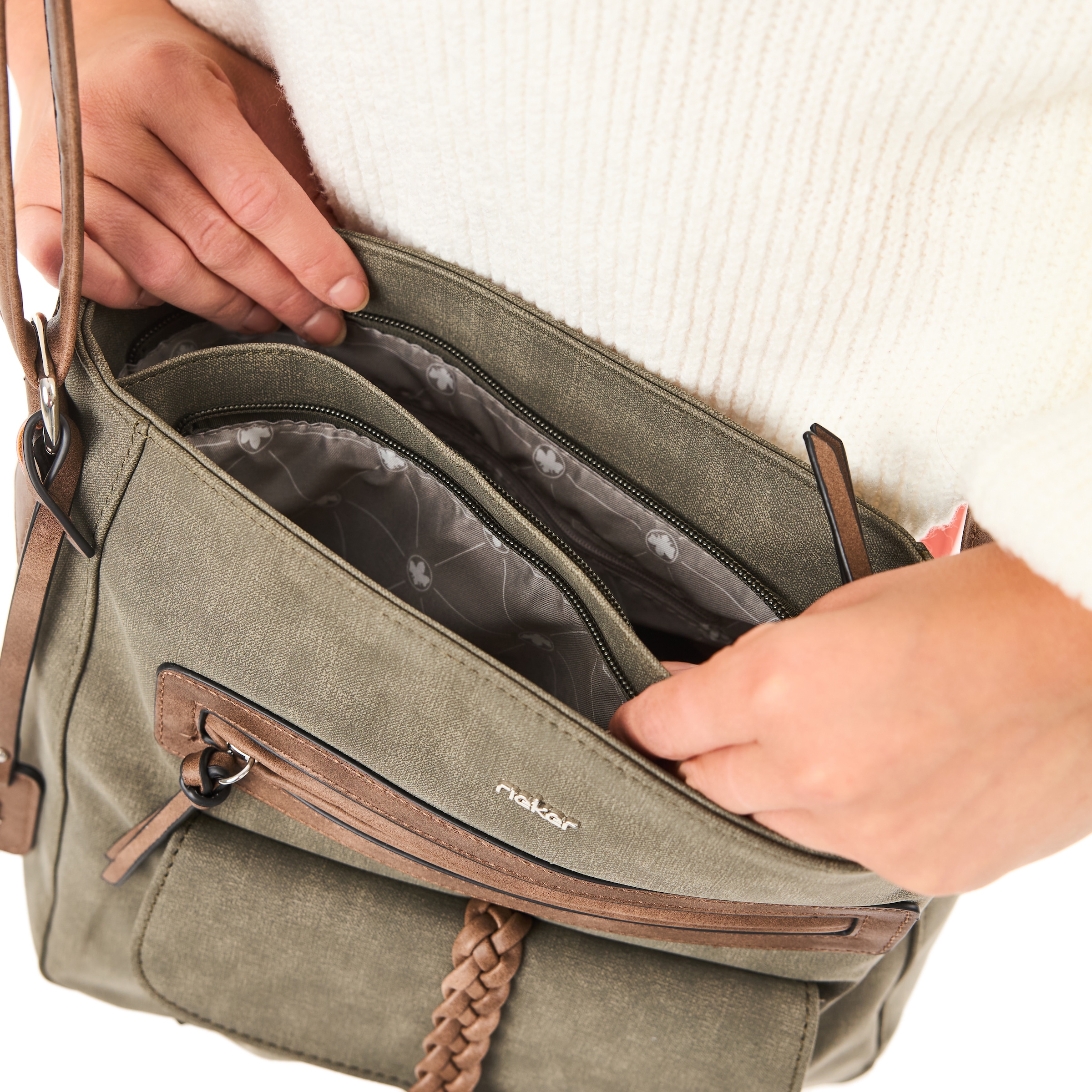 Rieker Sac à bandoulière »Montenegro/Guana/Eagle« sac d'épaule pour femmes, sac à main avec boucle décorative et bande tressée