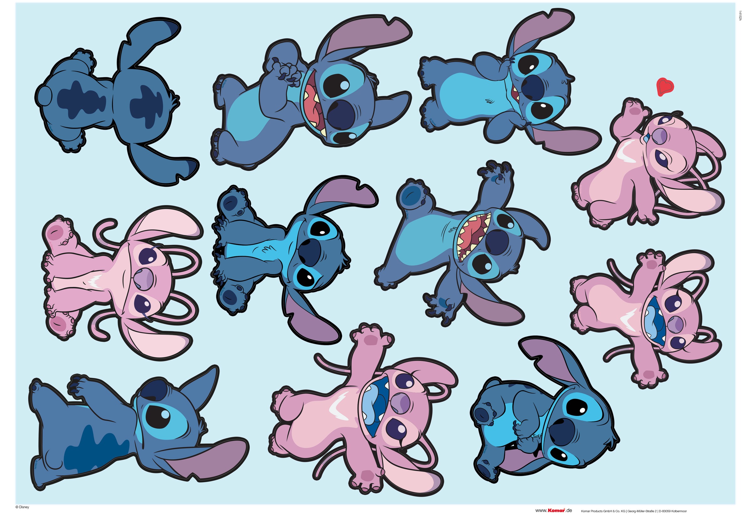 Komar Autocollant mural »Stitch and Angel Happy - Grösse 50 x 70 cm« selbstklebend, Wandsticker, Kinderzimmer