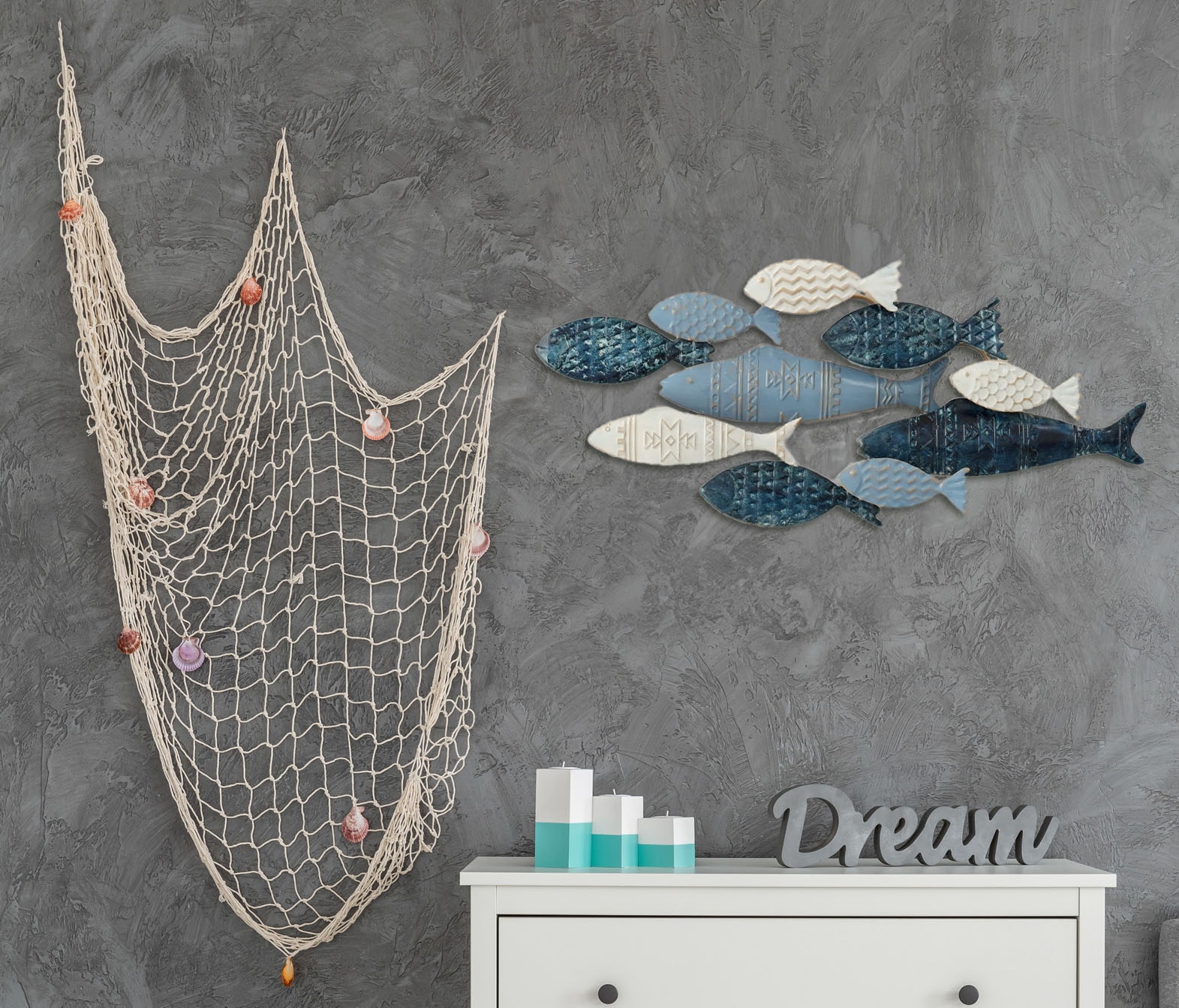 Bönninghoff Tableau métallique »ABSTRAKT – FISCHE BLAU 70x30 cm – Deko modern« Animaux aquatiques | Poisson | Poisson et fruits de mer Décoration murale