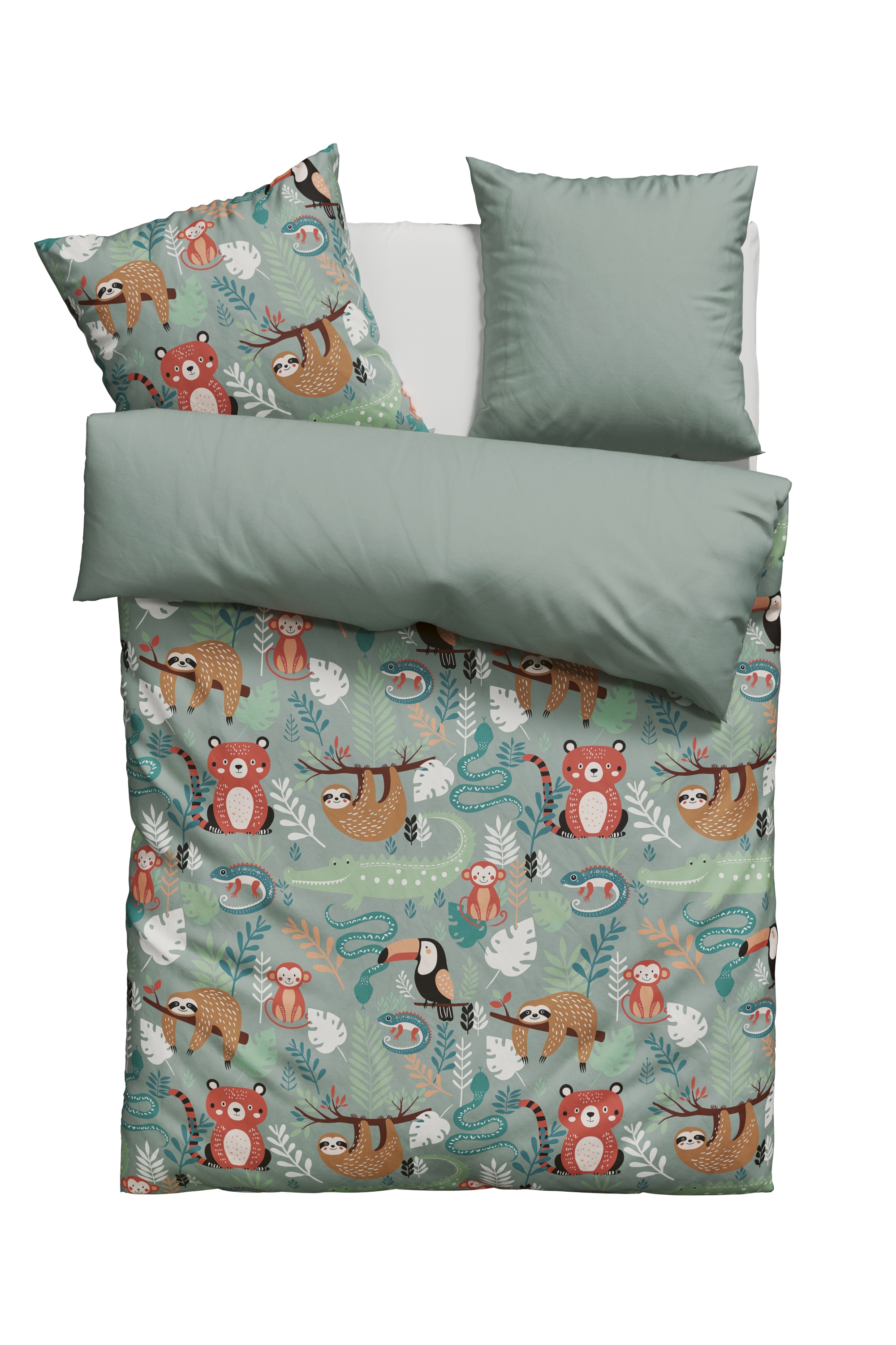 Lüttenhütt Linge de lit pour enfants »CUDDLEE« 2 cuis tlg. in vielen Designs: Dino,Einhorn,Weltraum,Baustelle,Herz,Trecker,Safari