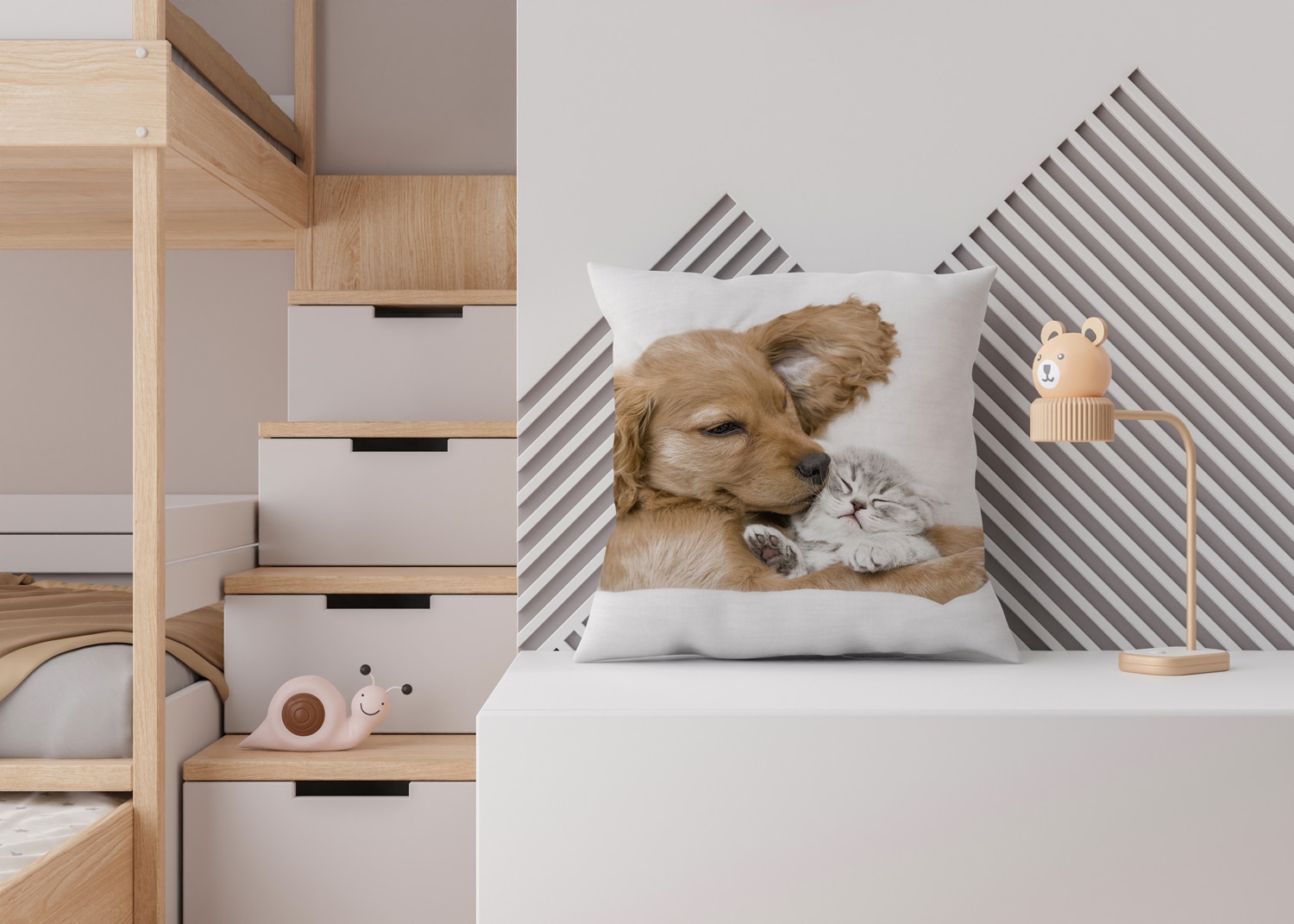 queence Dekokissen »Welpe mit Katze« Kissenhülle mit HD Premium Druck, geruchsneutral, 40x40cm
