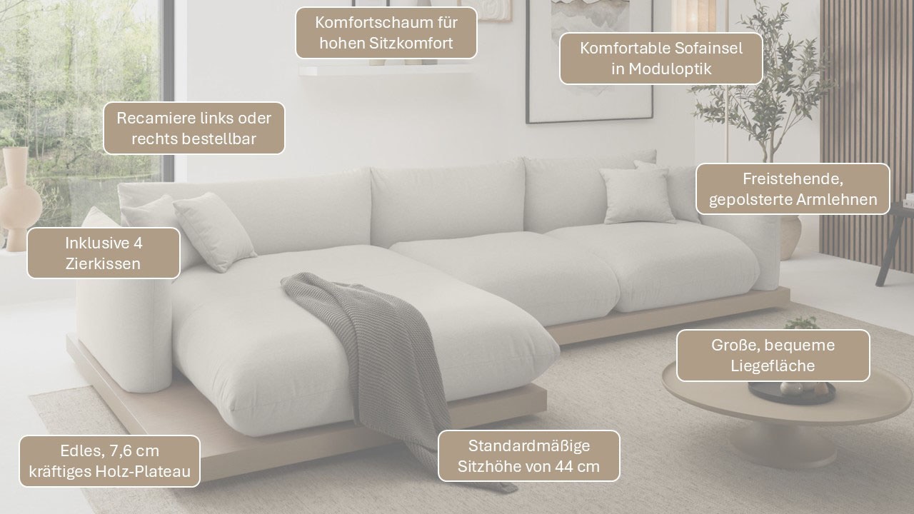GOODproduct Ecksofa »Kalix L-Form, 323 cm - OTTO. Verlässliche Qualität.« Designsofa, auf Holzplateau, Strukturstoff, hoher Sitzkomfort