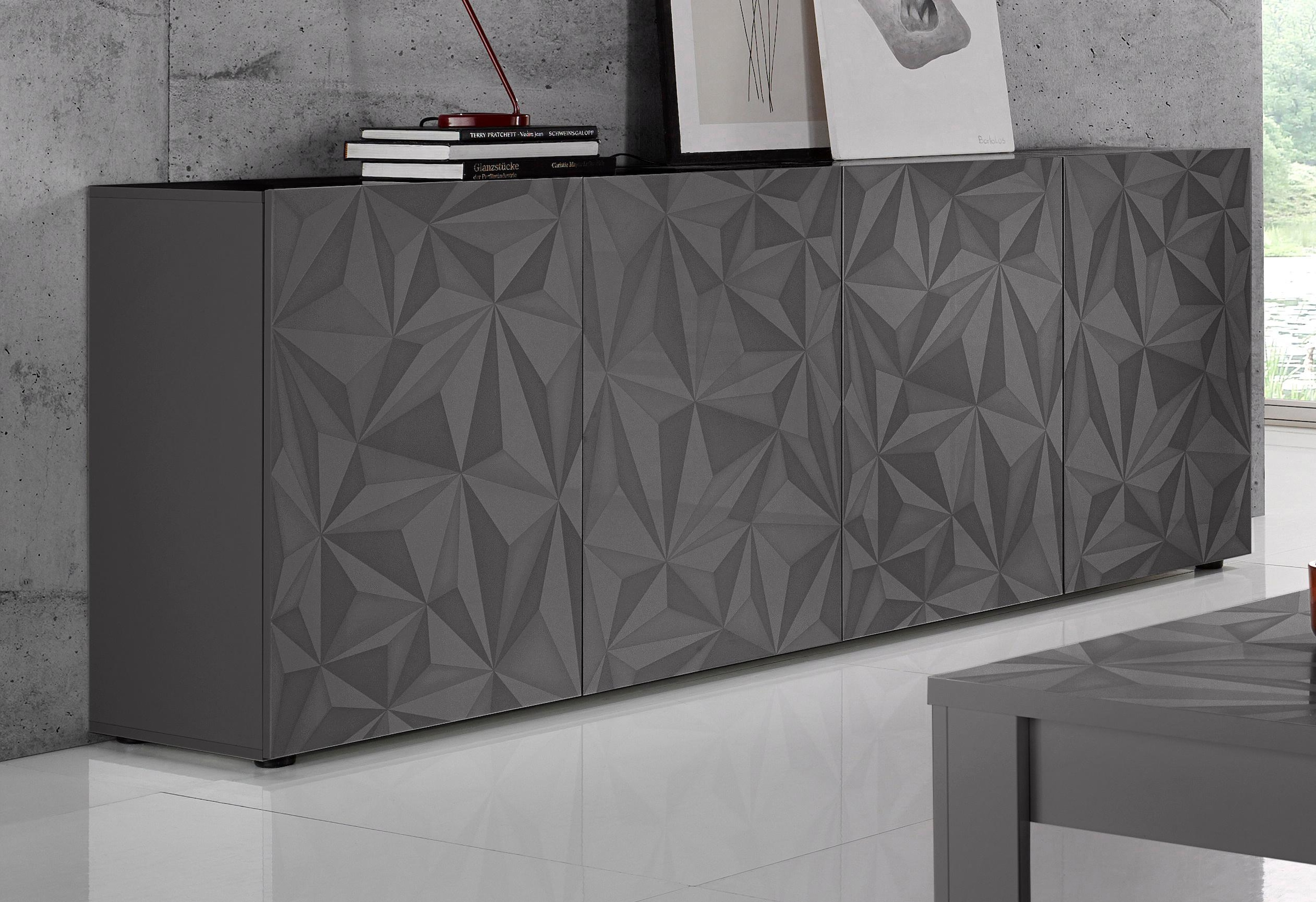 Home affaire Sideboard »Prisma Breite 241, Kommode 4 Türen, Anrichte« Front mit elegantem Siebdruck, grifflos, viel Stauraum