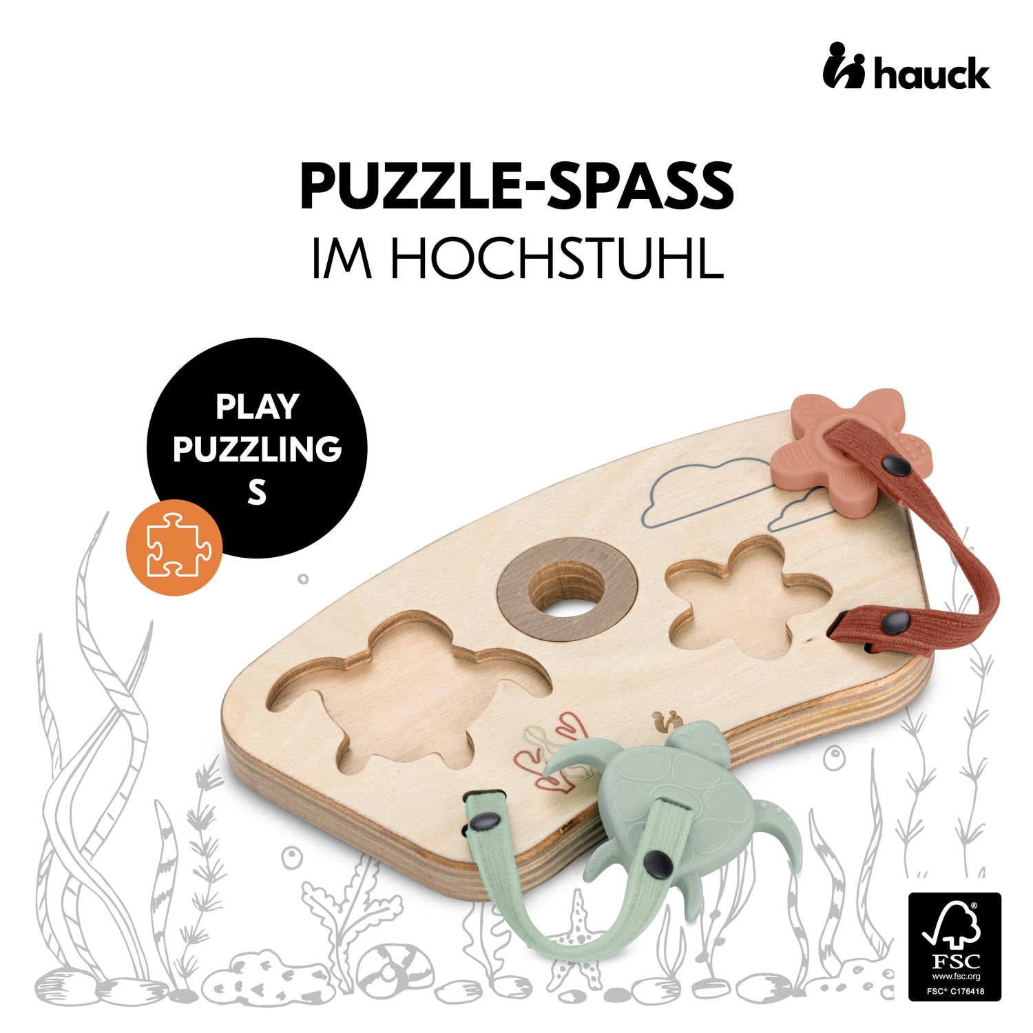 Hauck Puzzle »Play Puzzling S, Turtle & Flower« aus Holz; für Hauck Play Tray; FSC® - schützt Wald
