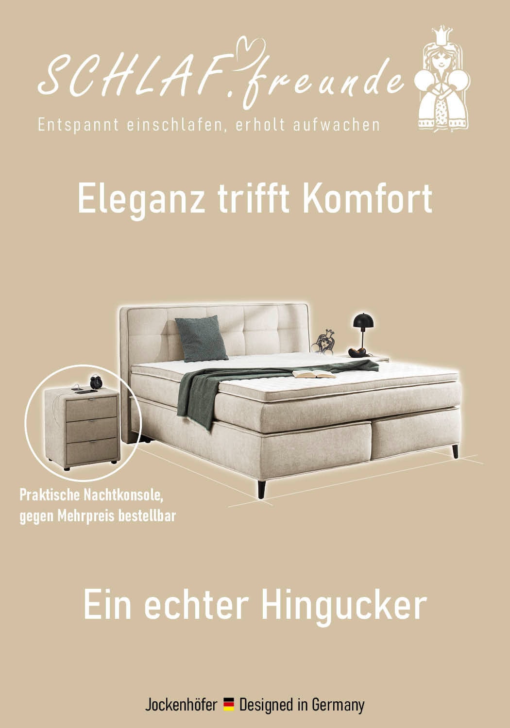 Jockenhöfer Gruppe Boxspringbett »CAPELLO, inkl. Taschenfederkernmatratze H3-H4 und 6cm Kaltschaumtopper« Bezug: Flachgewebe, 160x200 oder 180x200 cm