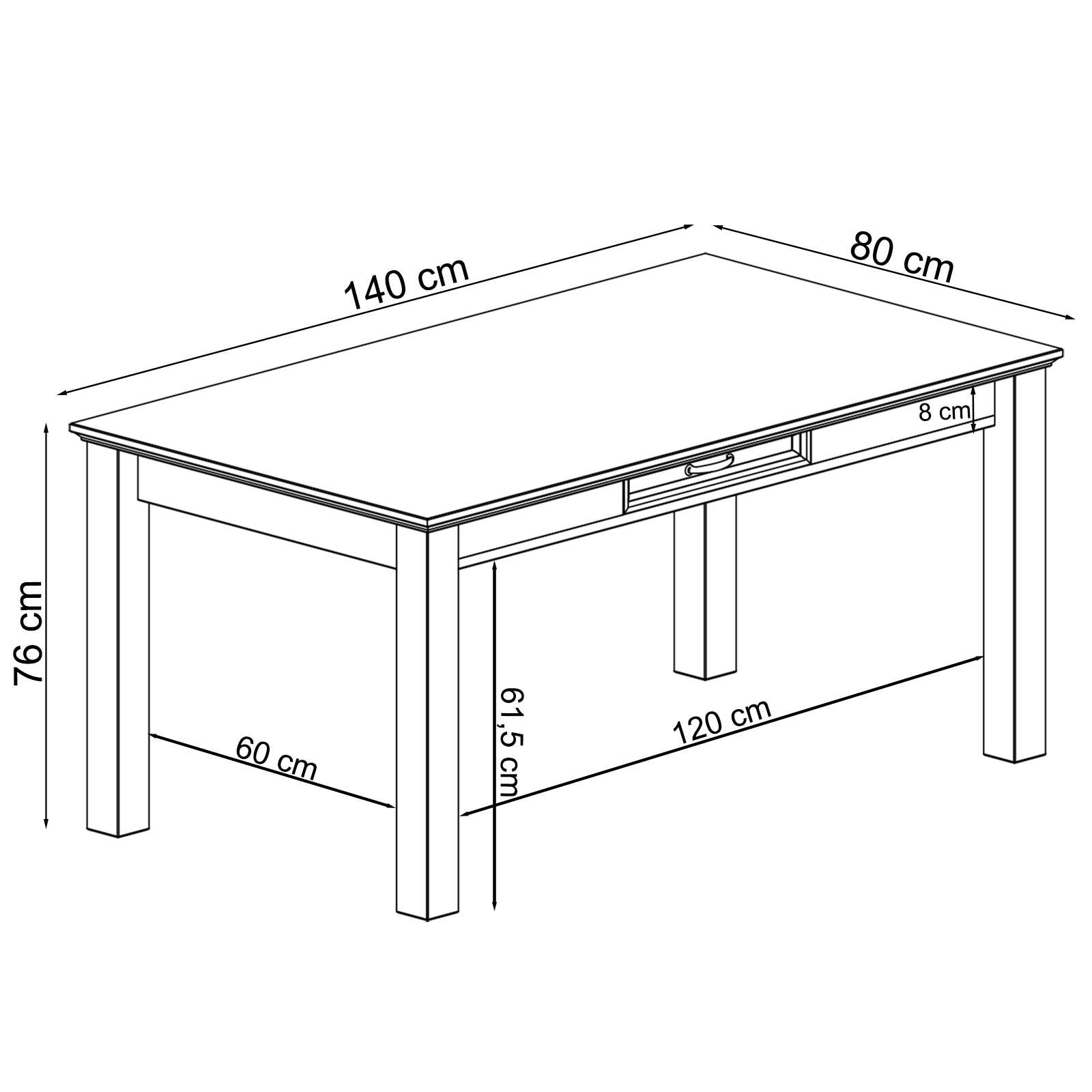 Home affaire Esstisch »Selma« mit Schublade, aus massivem Kiefernholz, Breite 180 cm
