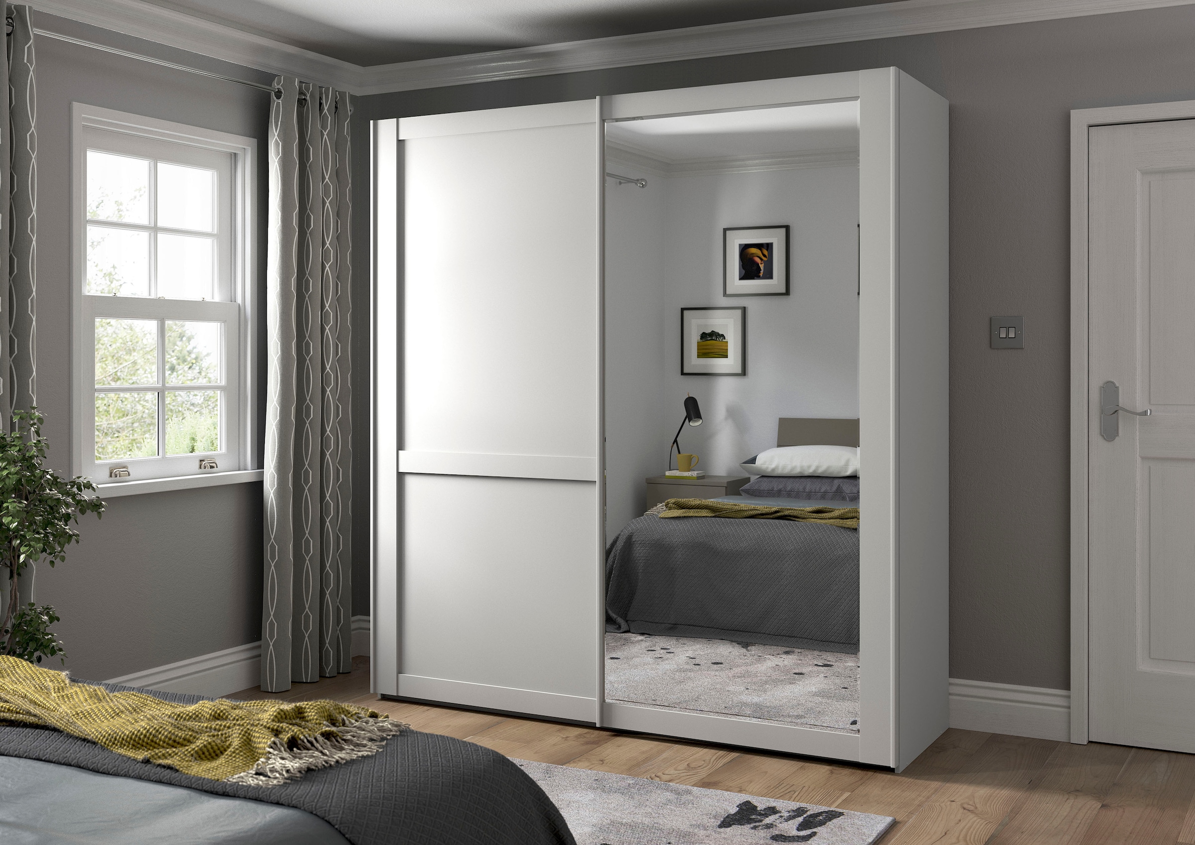 WIEMANN Schwebetürenschrank »Göteborg« Querriegel und Griffleisten im Korpusfarbton, inkl. Spiegel