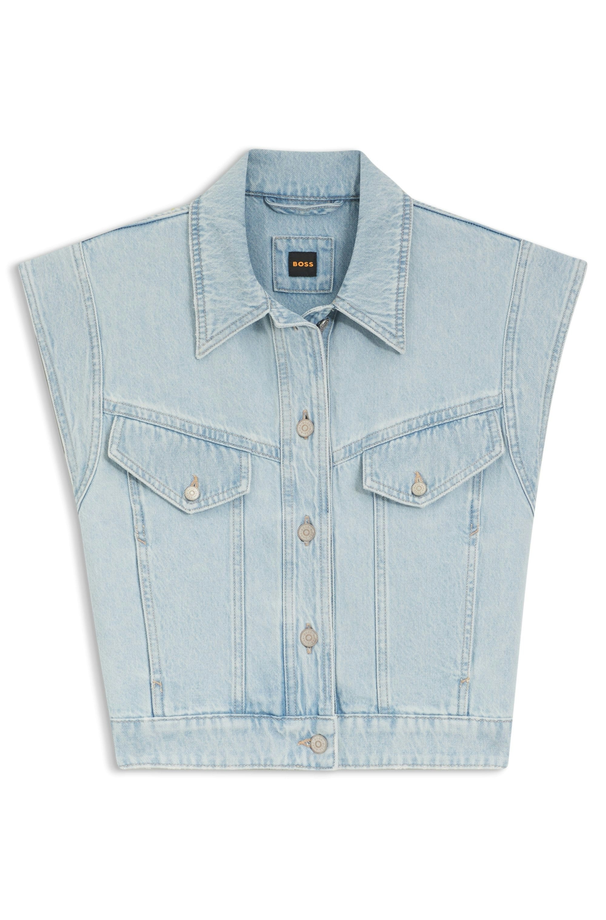 BOSS ORANGE Gilet en jean »VEST 1.0 Premium Damenmode« coupe boxy avec détails vintage