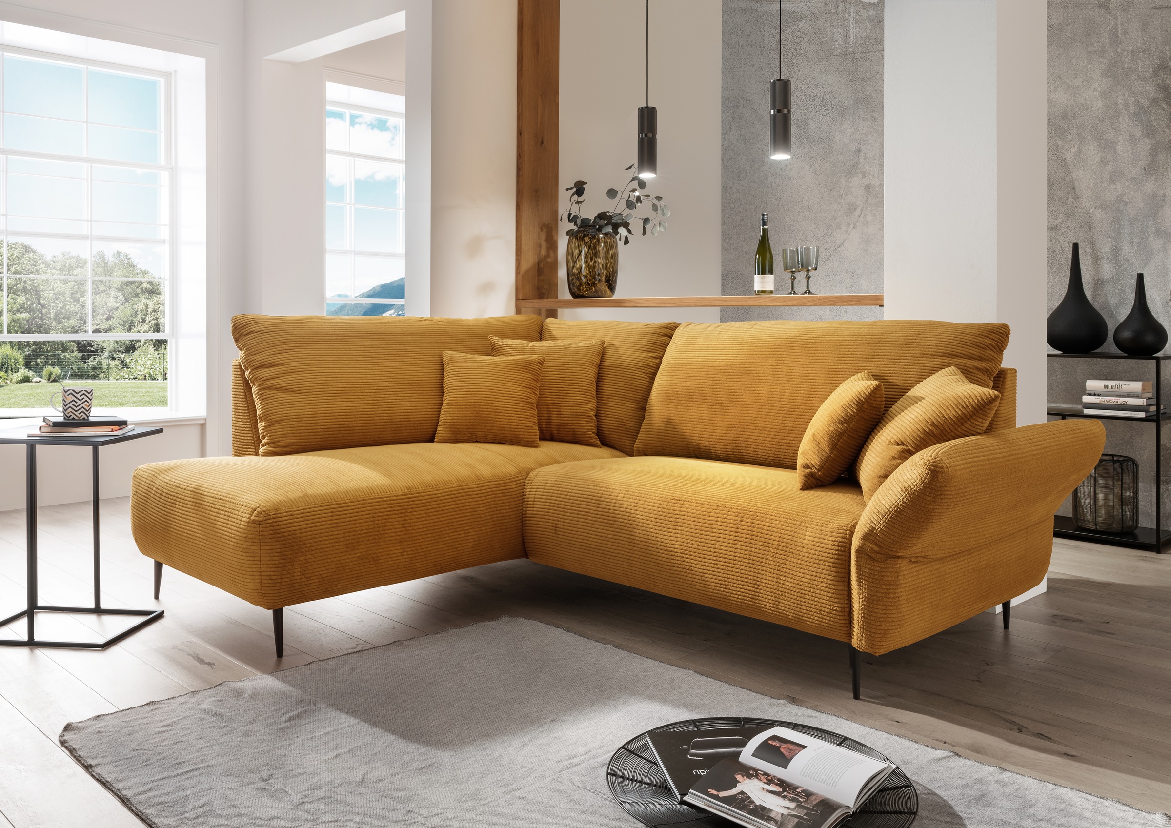 Home affaire Ecksofa »Lazio modern und bequem, schmale Armlehnen, tolle Detailverarbeitung« zwei verschiedene Fussfarben wählbar