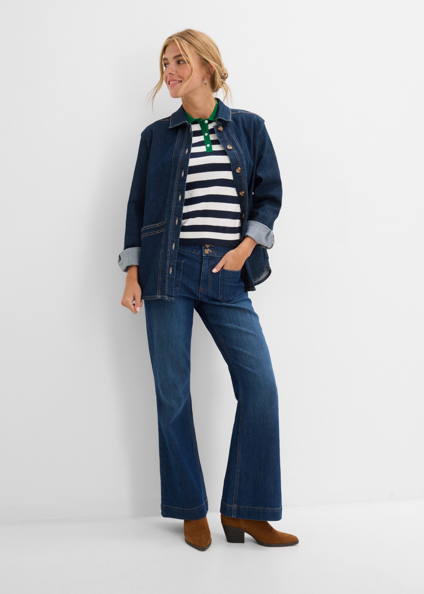 bonprix Veste en jean Coupe régulière, manches longues, en coton, style décontracté