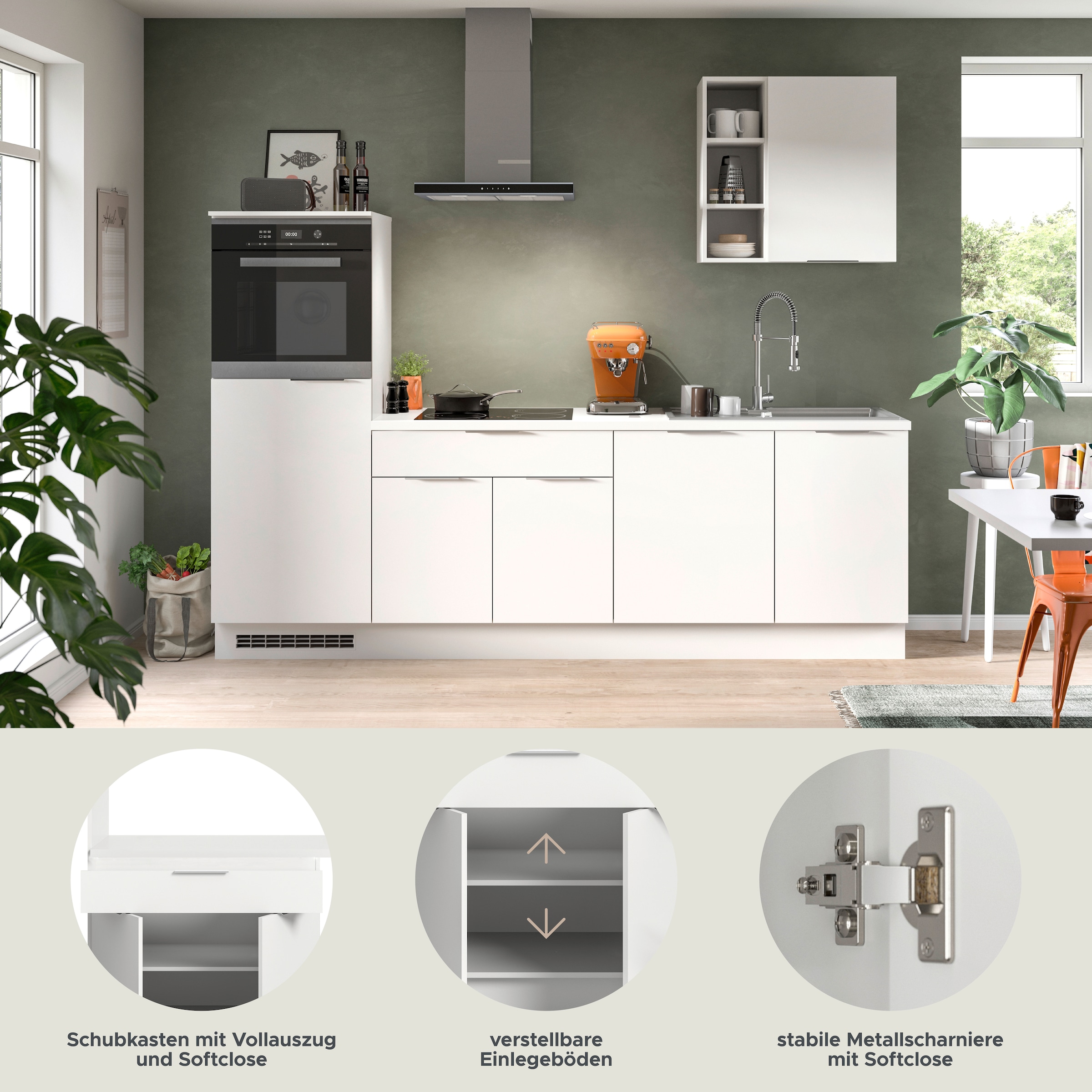 KOCHSTATION Kitchenette »KS-Lulea« Breite 260 cm, ohne E-Geräte, mit 3 cm starker Arbeitsplatte