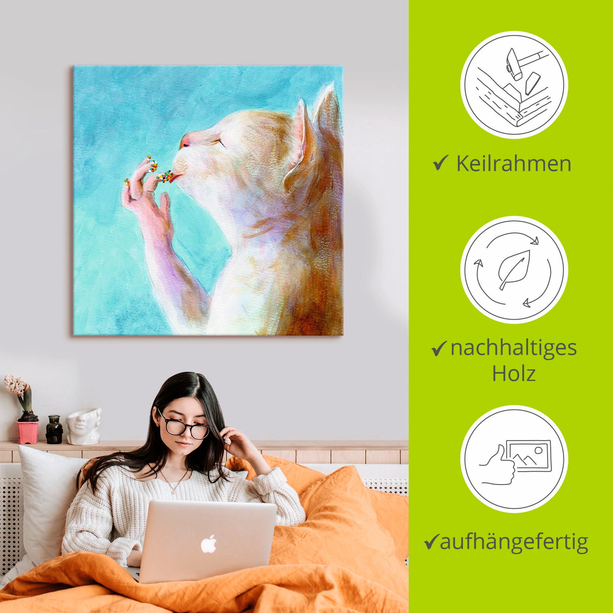 Artland Leinwandbild »Naschkatze« Haustiere 1 Stk. tlg. auf Holzrahmen gespannt