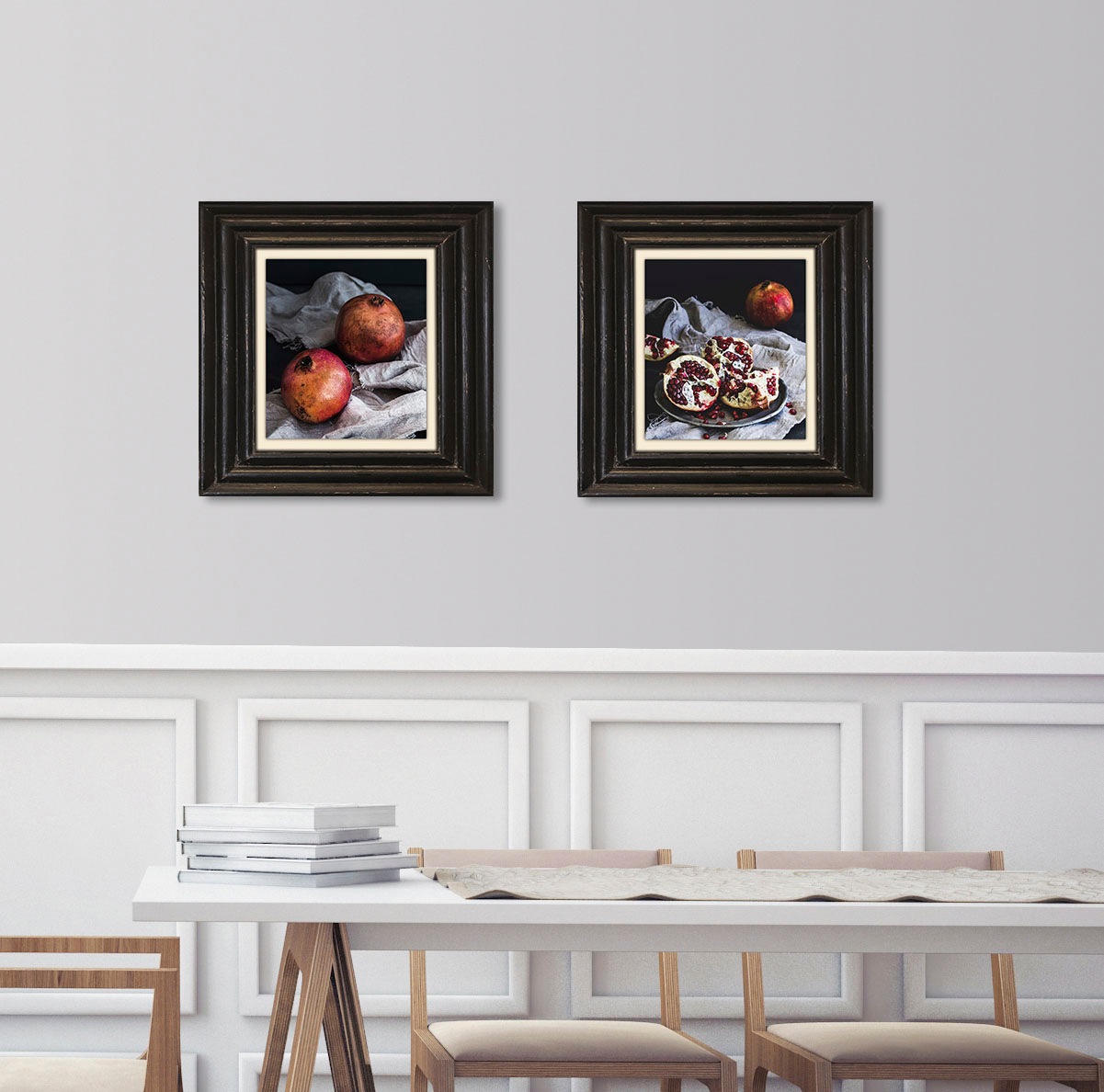 queence Leinwandbild »Granatapfel« Kunst | Obst | Obst Bilder | Stillleben Premium-Leinwandstoff, Handarbeit aus Deutschland, 40x40cm