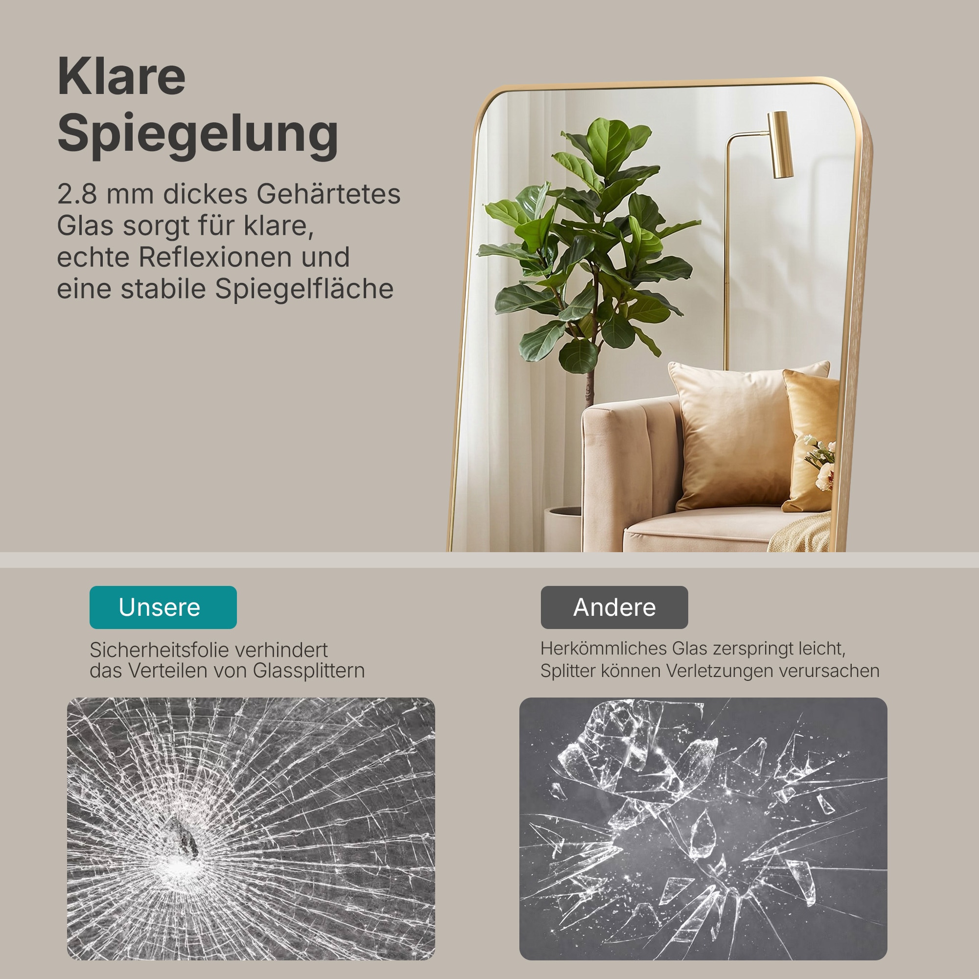 GOODproduct Miroir »Standspiegel Addrik, wahlweise in 2 Grössen 150x40cm oder 160x50cm« miroir corps entier avec verre de sécurité, en différentes couleurs