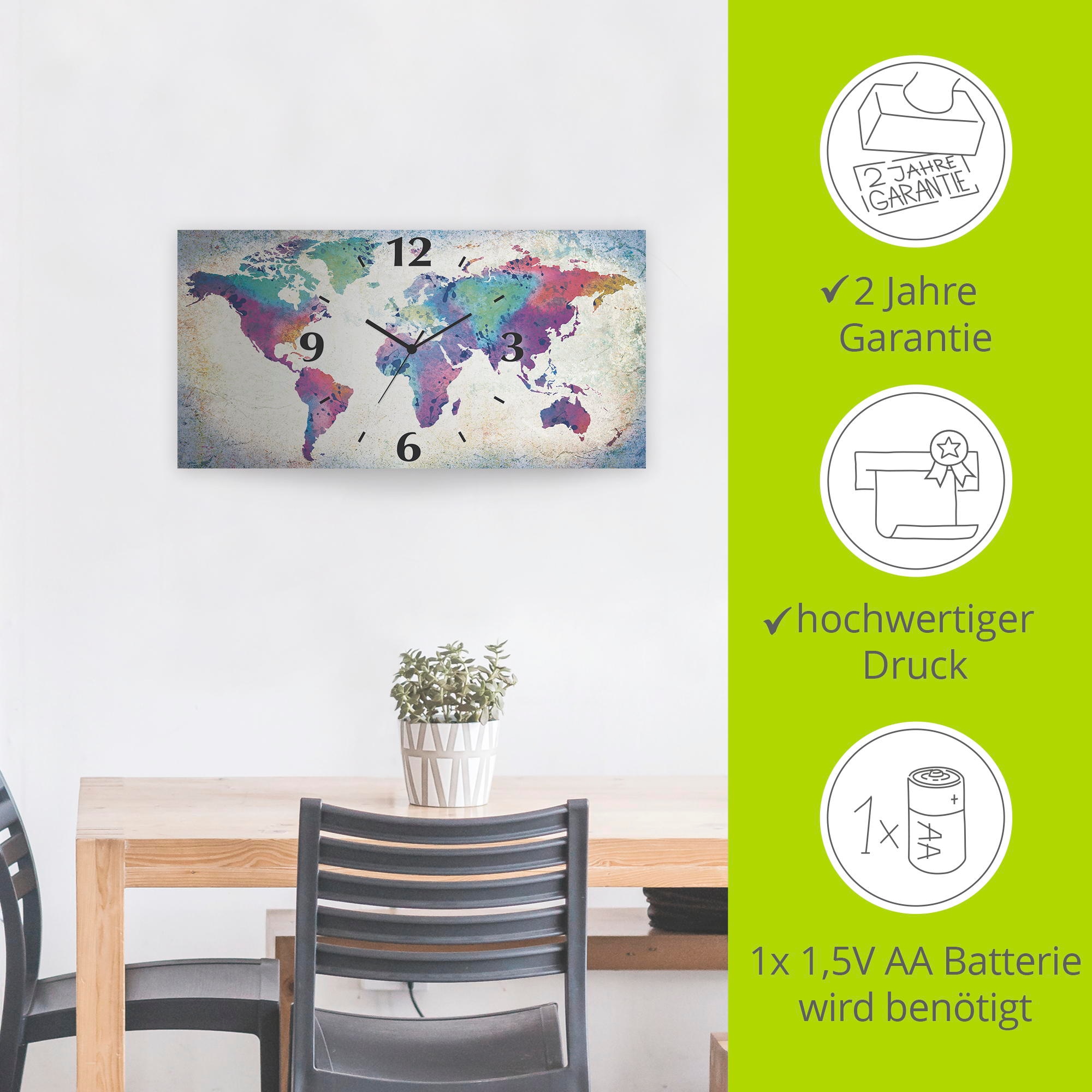 Artland Horloge murale »bunte Weltkarte« au choix avec mouvement quartz ou radio, silencieux sans tic-tac