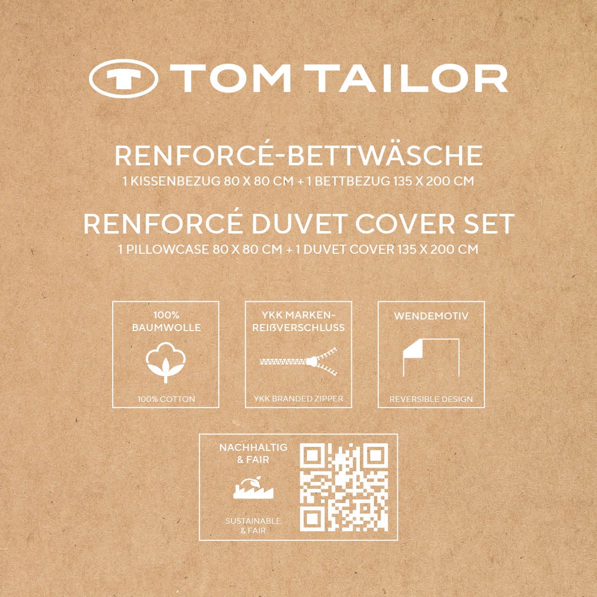TOM TAILOR HOME Bettwäsche »ORGANIC LEAVES in Gr. 135x200cm, 155x220cm oder 200x220cm« 2 Stk. new bedroom, mit farbigem Markenreissverschluss
