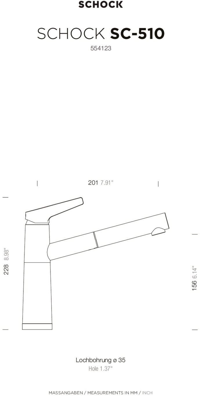 Schock Robinetterie de cuisine »SC510« Niederdruck, ausziehbar, Rückflussverhinderer, Schwenkbereich 120°