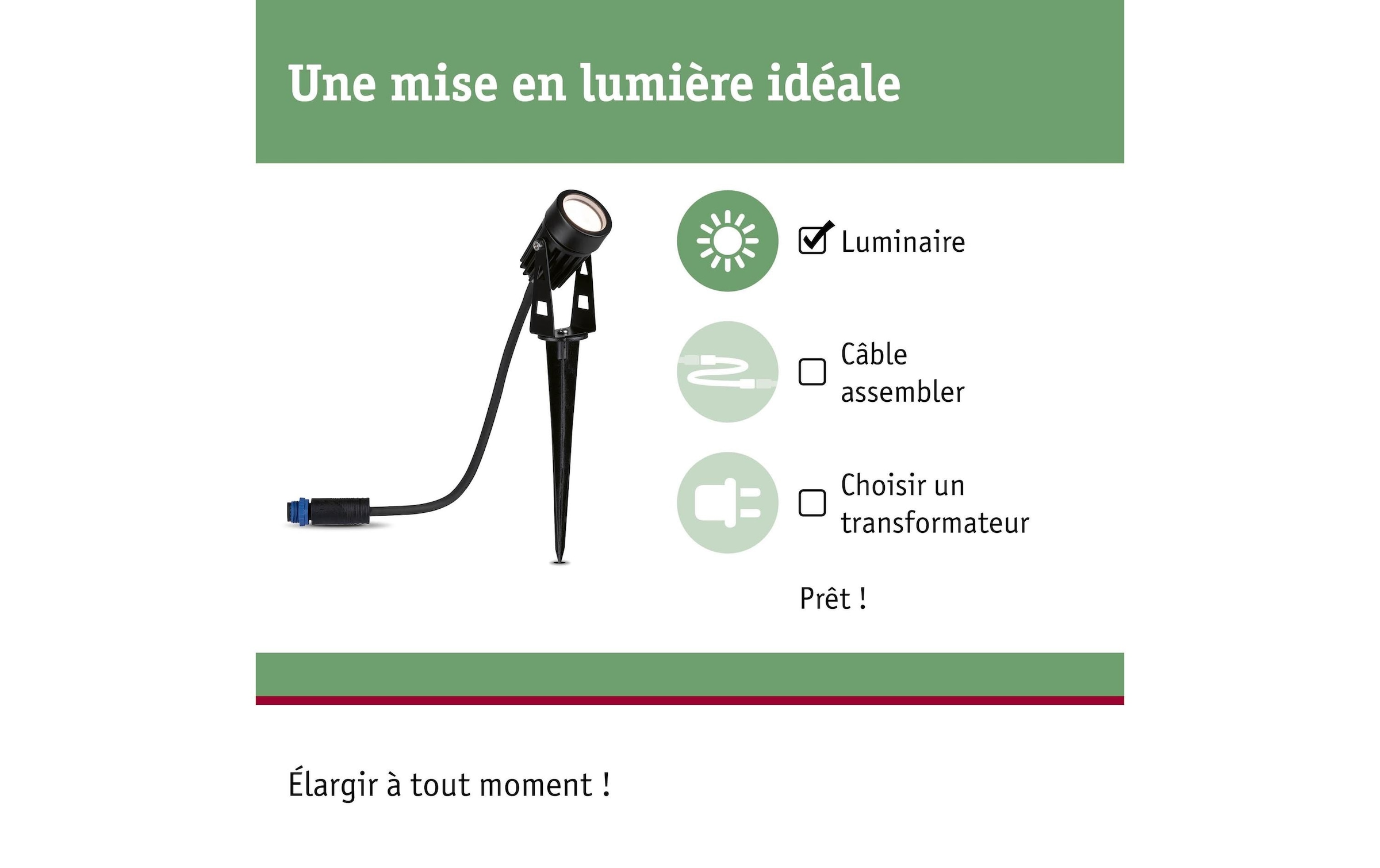Paulmann Projecteur de jardin »Plug & Shine IP65, 3000 K, 2 W« 1 cuis blanc chaud
