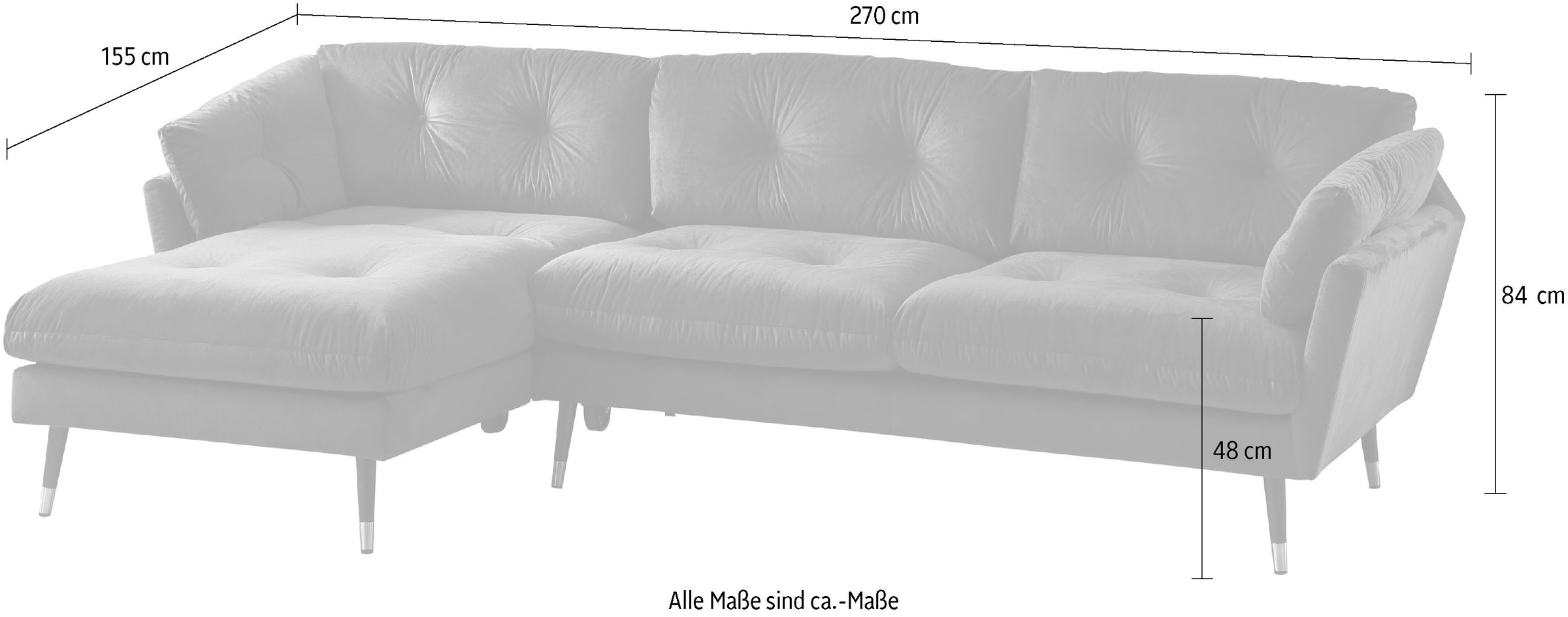 Trends by HG Canapé d'angle »Japan L-Form« mit Fuss in Holz-Metallkombination, Recamiere rechts oder links