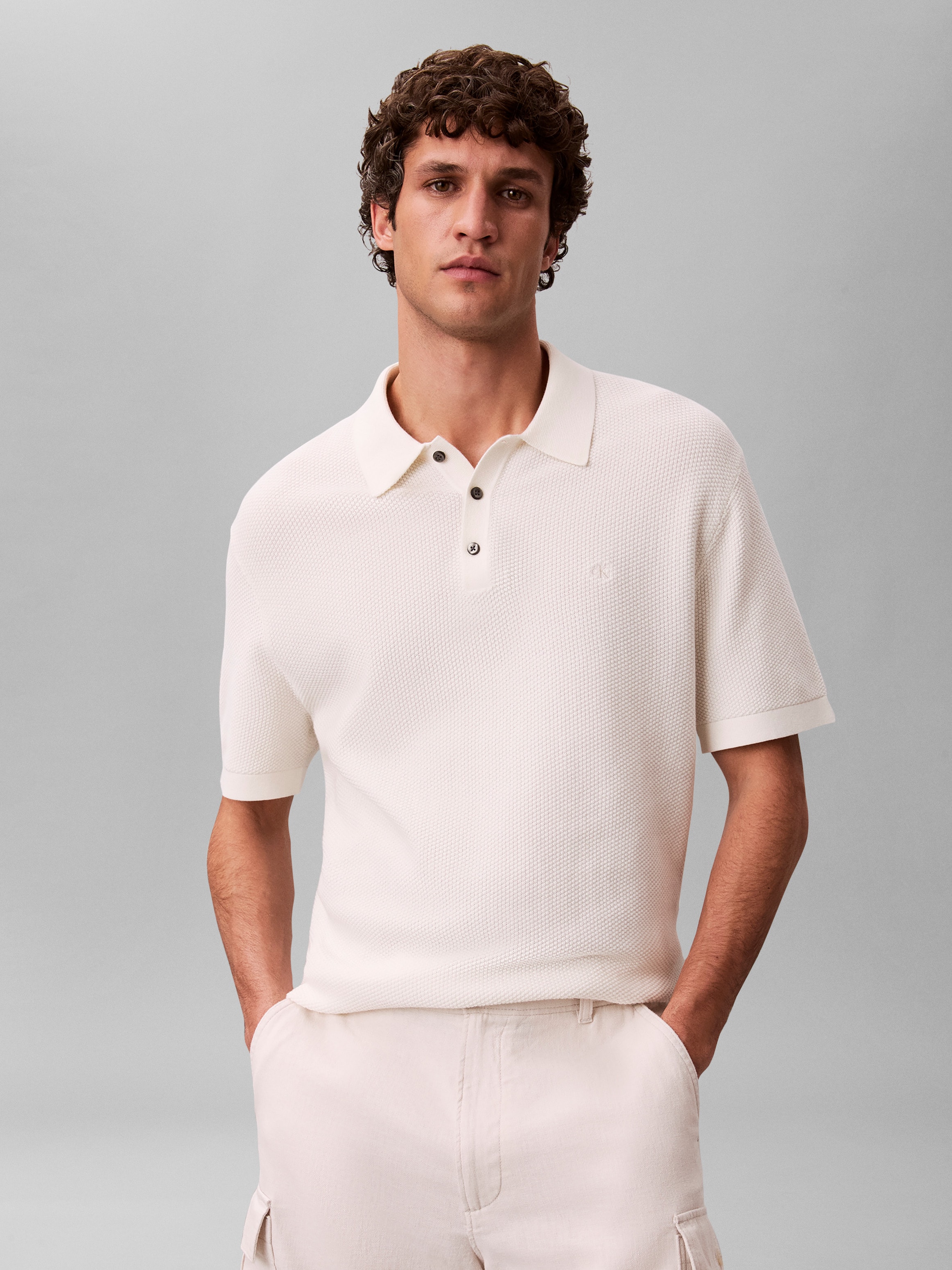 Calvin Klein Pull à manches courtes Strukturstrick, reine Baumwolle, Regular Fit