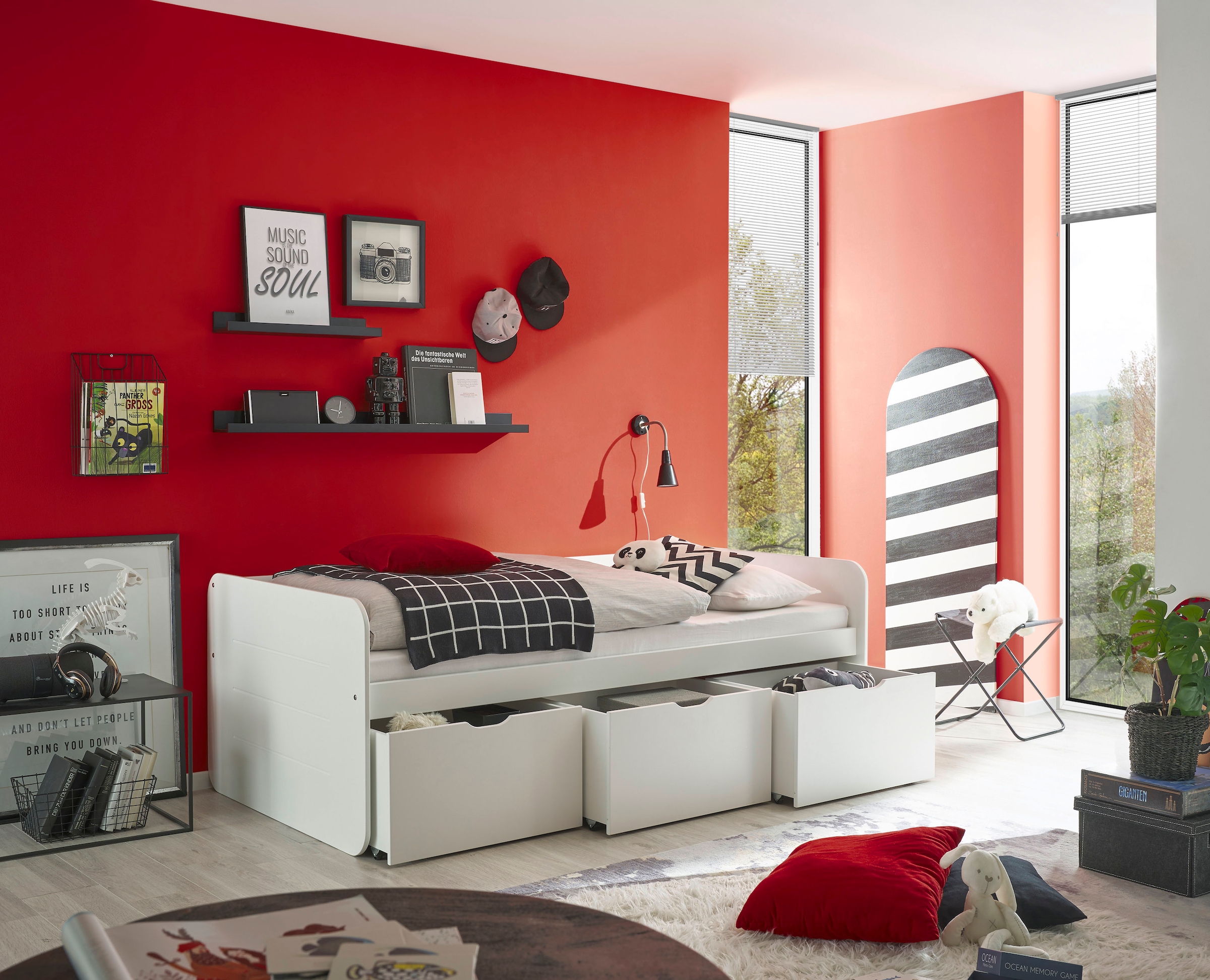 Begabino Lit de rangement »Eino Bett, Einzelbett« comprend 3 tiroirs coulissants