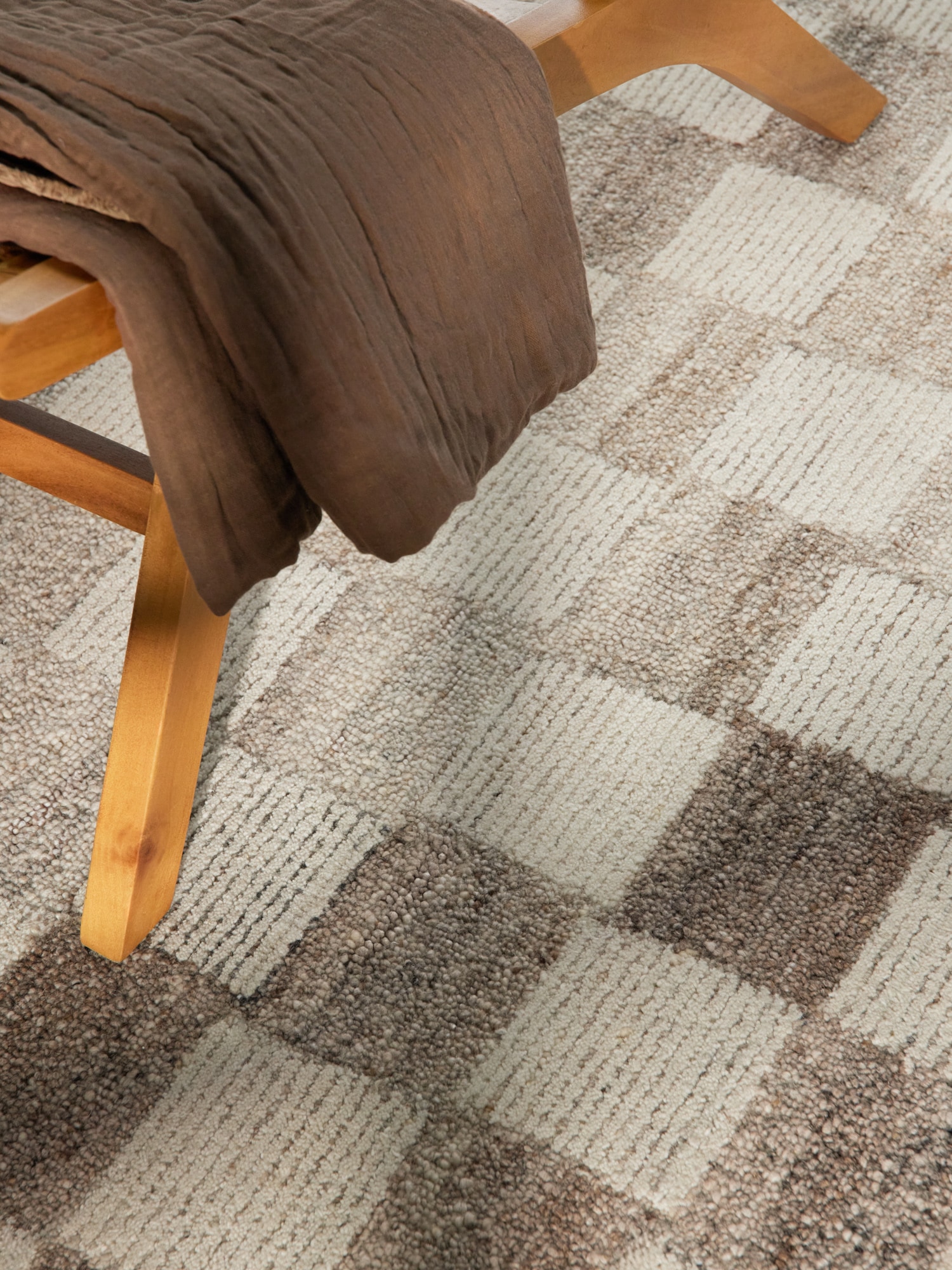 vikosa Tapis en laine »Quadra« Rectangulaire 15 mm Höhe Handgemacht, Kariert, Karo, Natur, Wolle, Wohnzimmer,Schlafzimmer