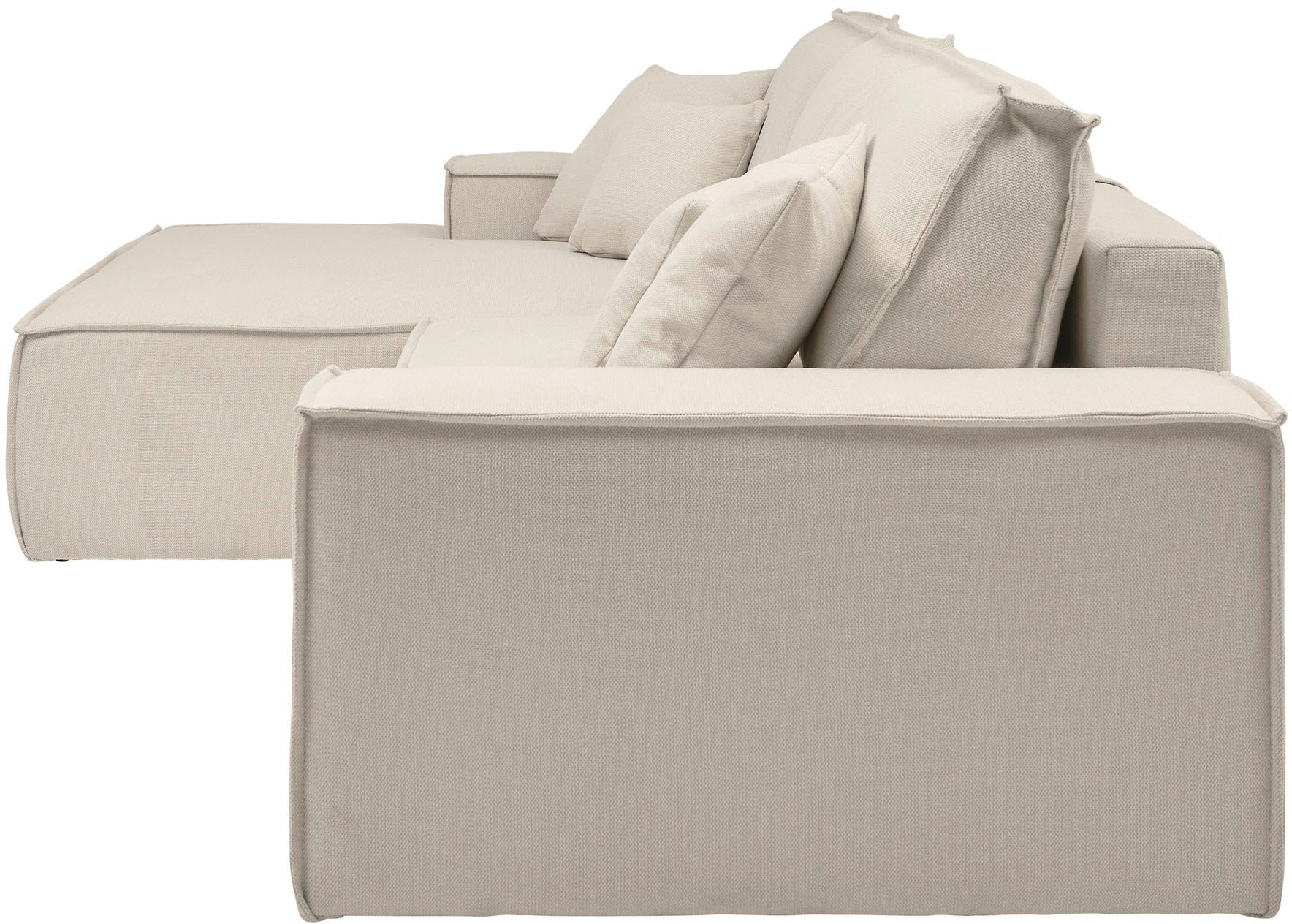 andas Ecksofa »FINNLEY Schlafsofa 267 cm, L-Form mit Schlaffunktion & Bettkasten« verfügbar in den Stoffqualitäten Bouclé, Struktur fein und Mega Cord