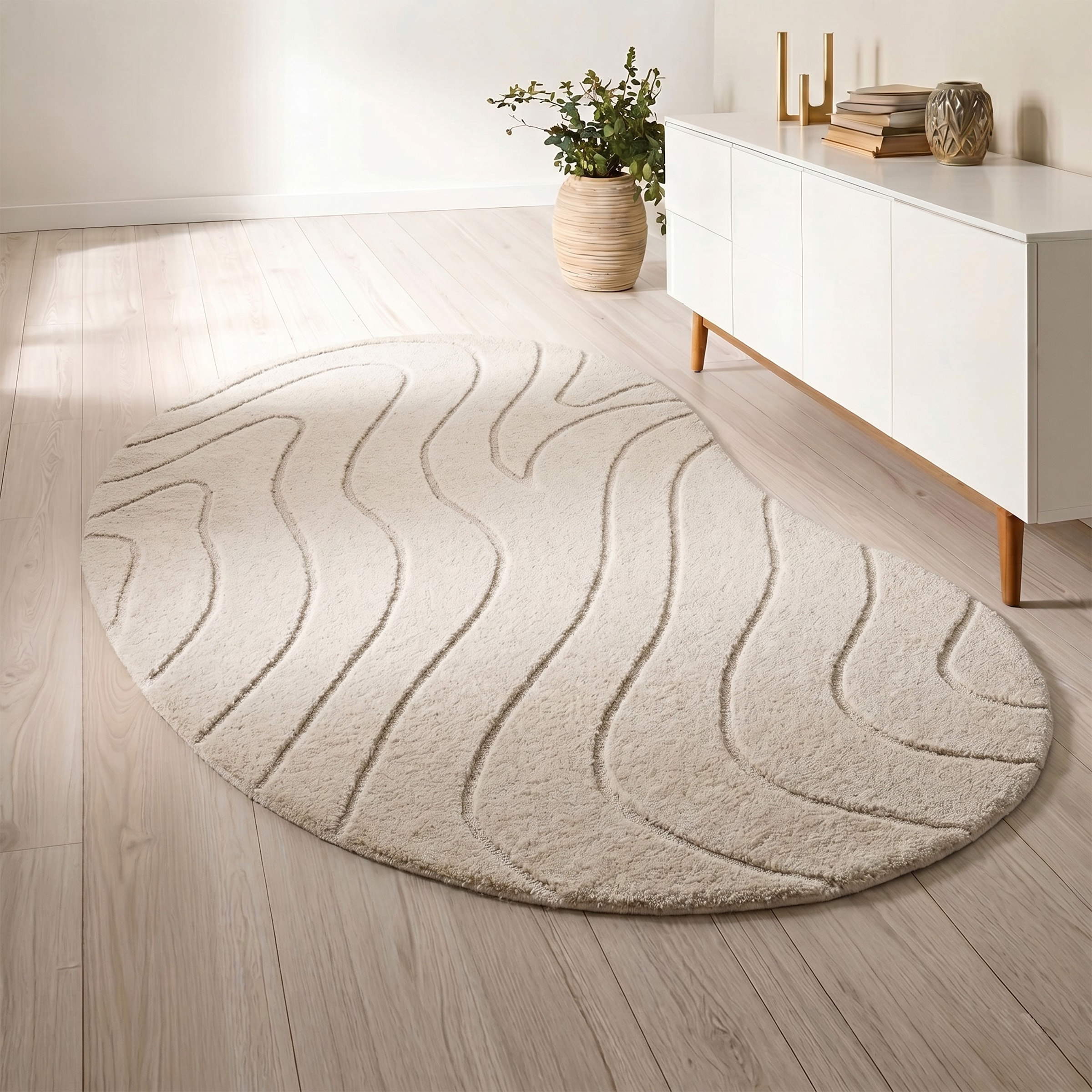 LeGer Home by Lena Gercke Tapis en laine »Zarrah, mit Wellendesign, besondere Form, organisch« ovale 14 mm Höhe Laine pure, moderne, scandinave, chambre à coucher, salon, salle à manger