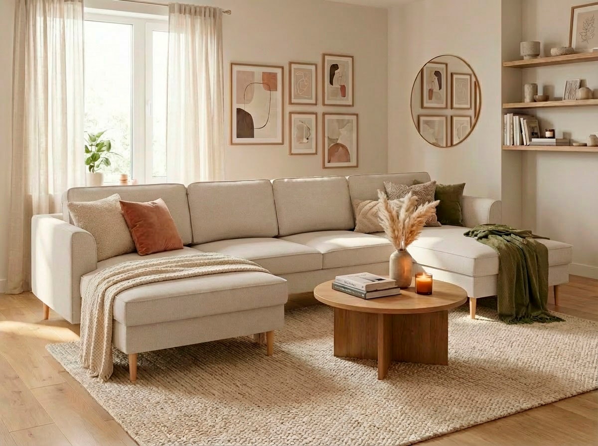 Home affaire Paysage de salon »Booster, whlw. mit Schlaffunktion & Bettkasten, Fuss Buche lackiert« Canapé en U, largeur 305 cm, en velours côtelé ou structure