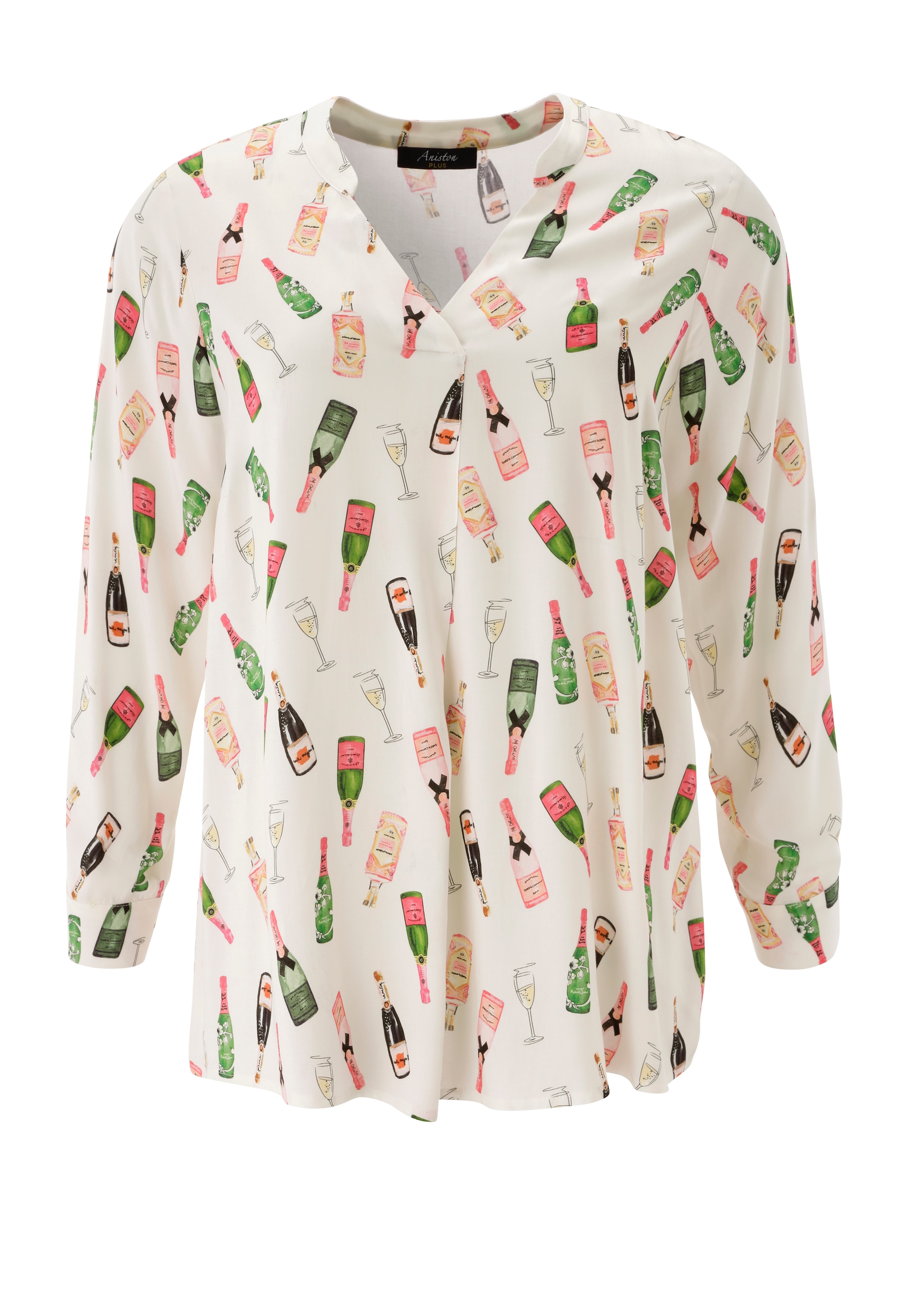 Aniston PLUS Blouse à enfiler mit Sektfläschchen bedruckt