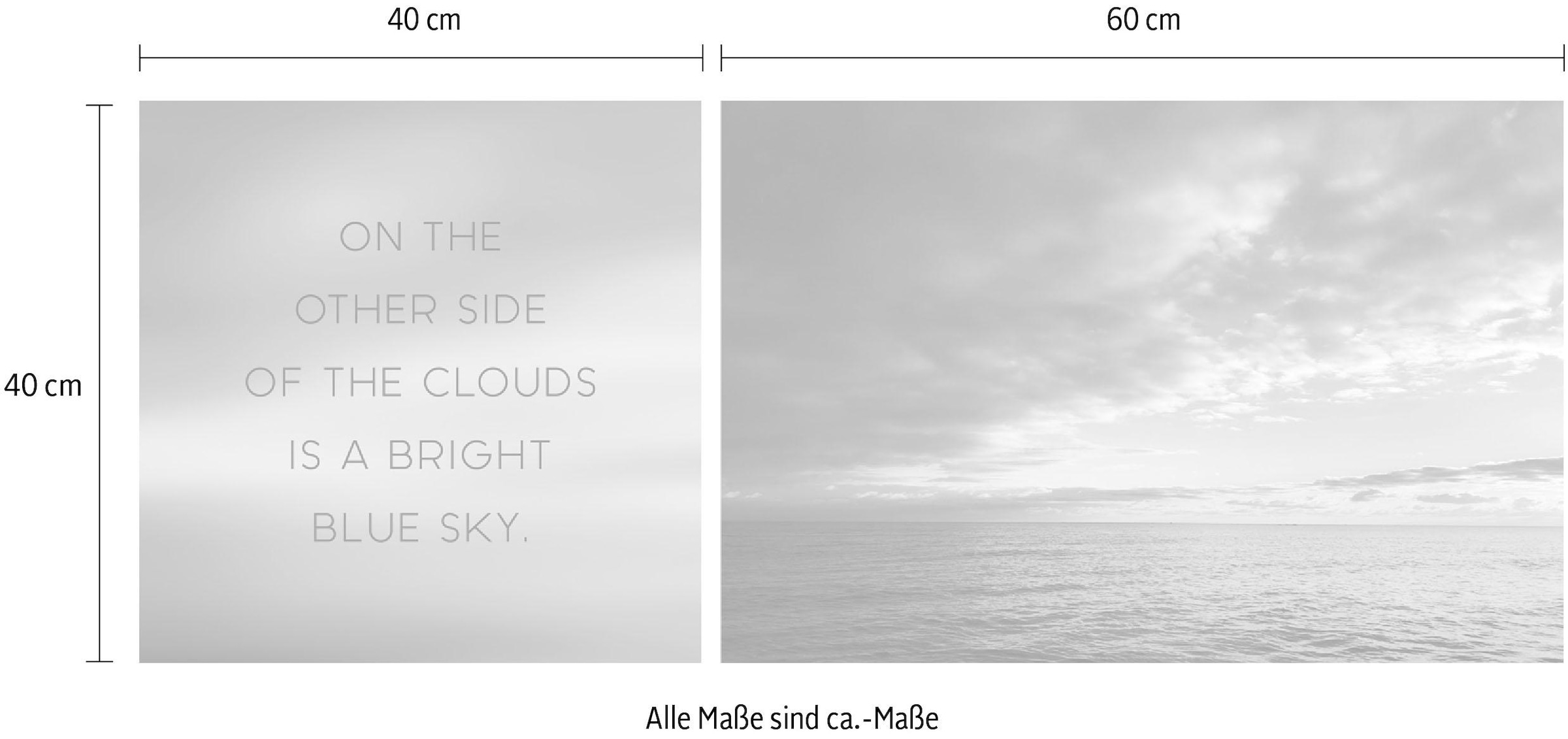 queence Leinwandbild »Blue Sky« Himmel | Himmelsbilder | Kunst | Meer | Meer Bilder | Modern | Schriftzug | Schriftzüge | Spa | Spa Bilder | Sprüche | Sprüche & Texte | Wolken Set,  Premium-Leinwandstoff, Handarbeit aus Deutschland, Spruch, 2er Set