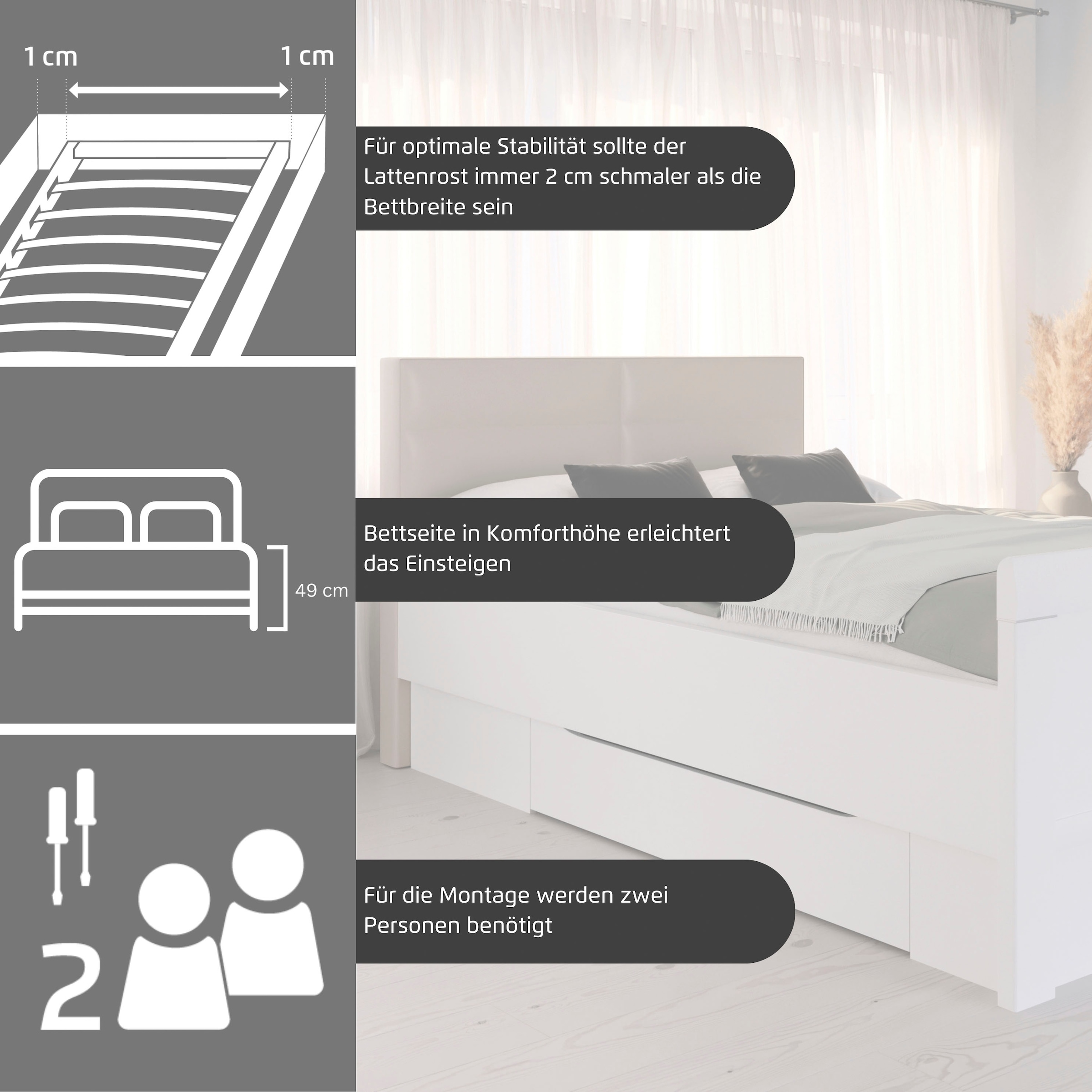 rauch Stauraumbett »Bett Einzelbett Stollenbett Bettkästen EVELYN« in Komforthöhe mit Polsterkopfteil sowie Schubladen MADE IN GERMANY
